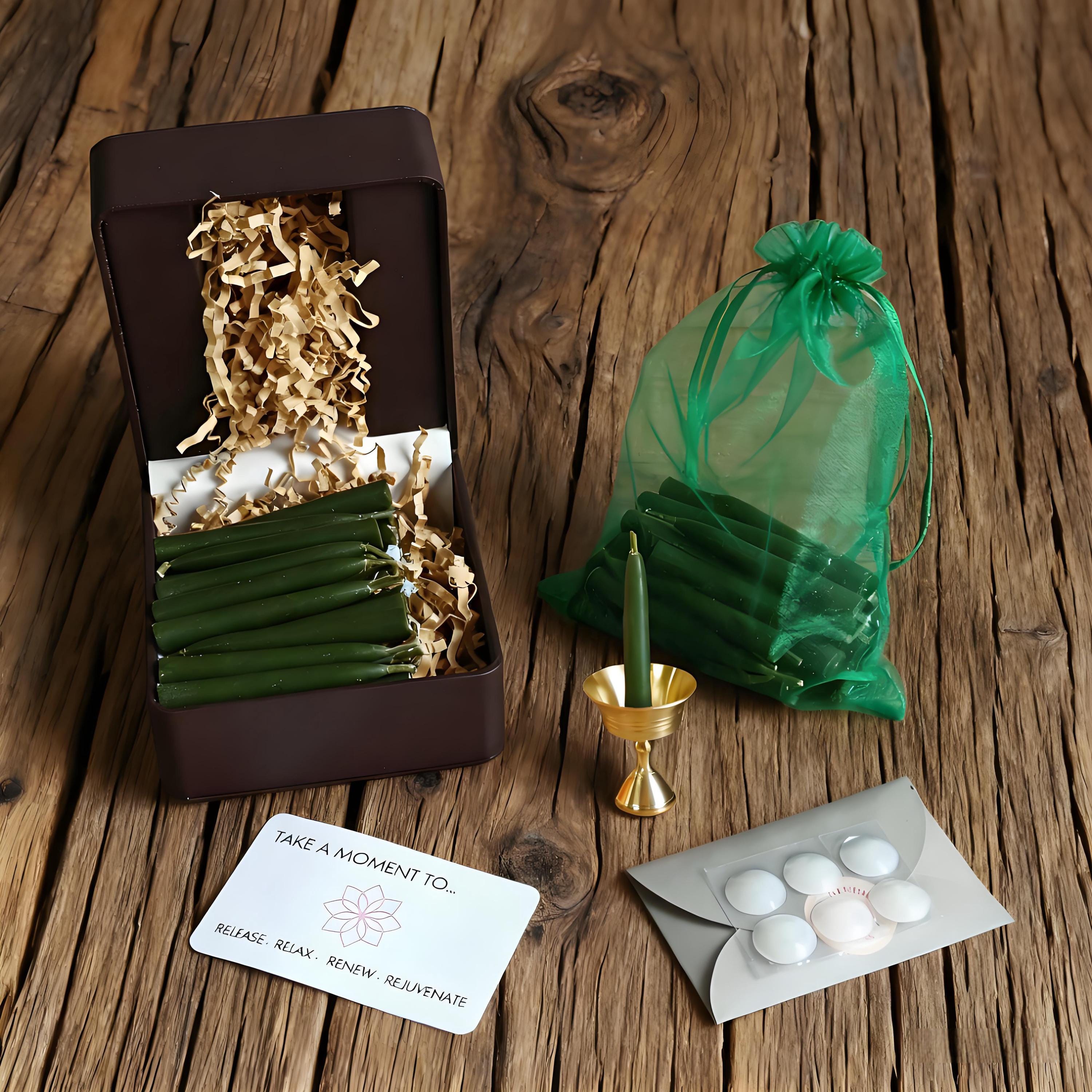 Olive Green Meditation Candles 25/30pcs, 2.5 Inch Hand-Dipped Beeswax Taper Candle Home Decor Christmas Gift for Her