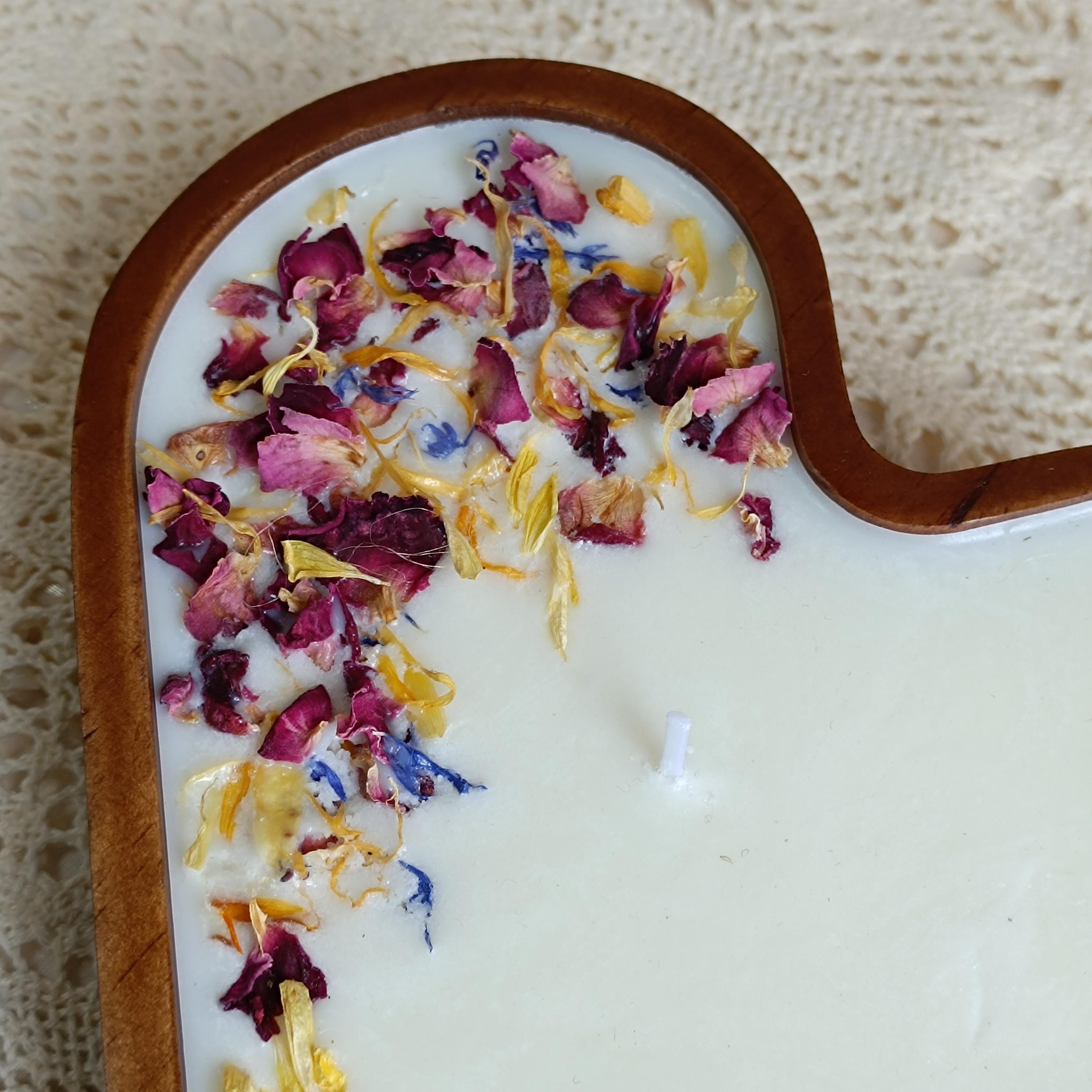 Heart Shaped Dough Wooden Bowl Candle with Dried Rose Hand-Poured Soy Wax / Farmhouse décor / Anniversary | Mothers Day Gift for Her