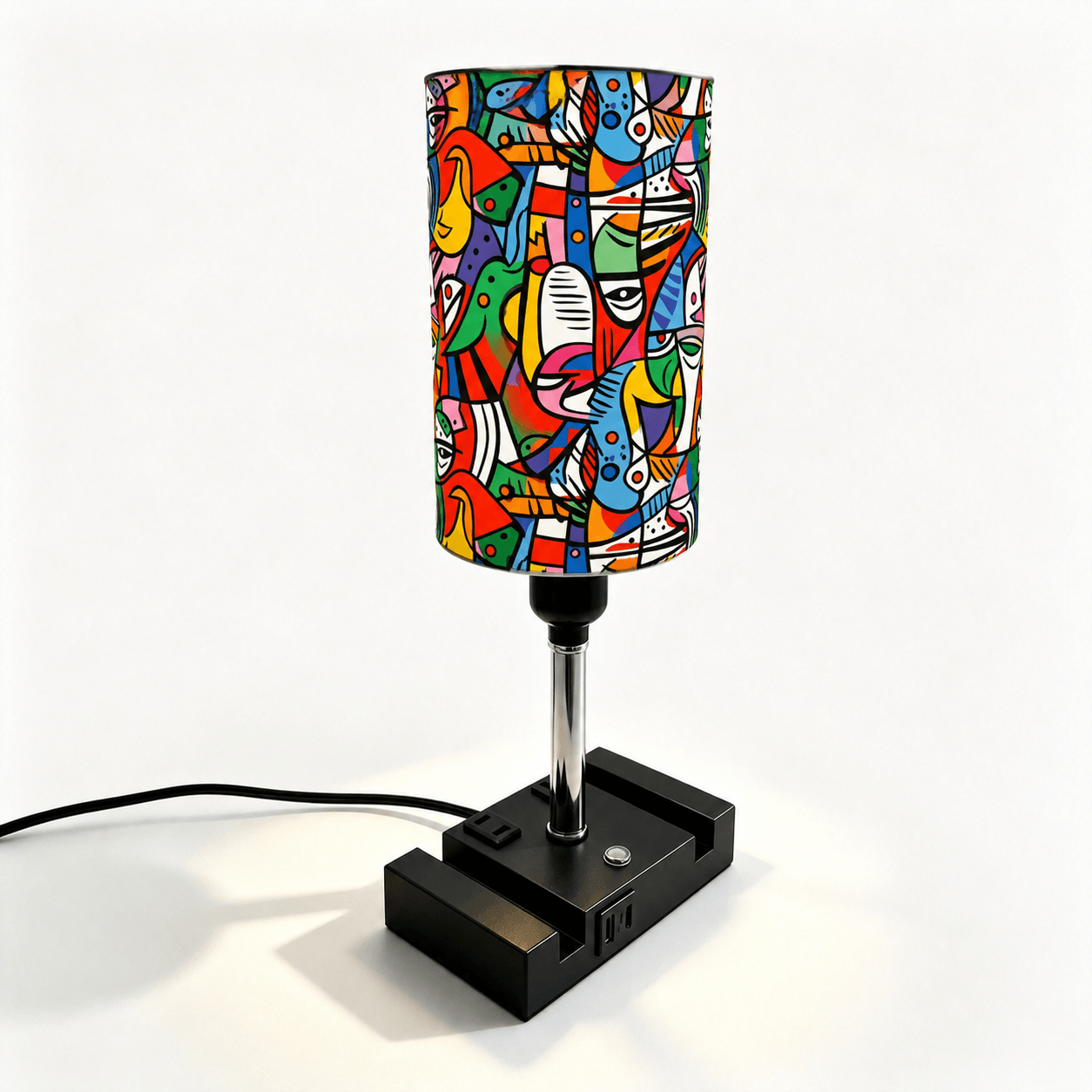 Picasso Abstract Art PLA Eco-Friendly Touch Control Table Lamp 🎨 3 Color Dimmable Multifunctional Table Lamp, Dual Phone Stand Bedside Desk Decor Gift