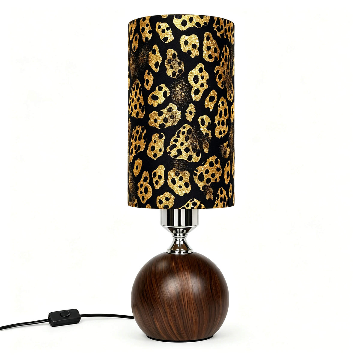Leopard Print PLA Eco-Friendly Table Lamp 🐆 3 Color Dimmable Button Control Lamp, Dark Wood Grain Sphere Base Modern Bedside Decor Lamp