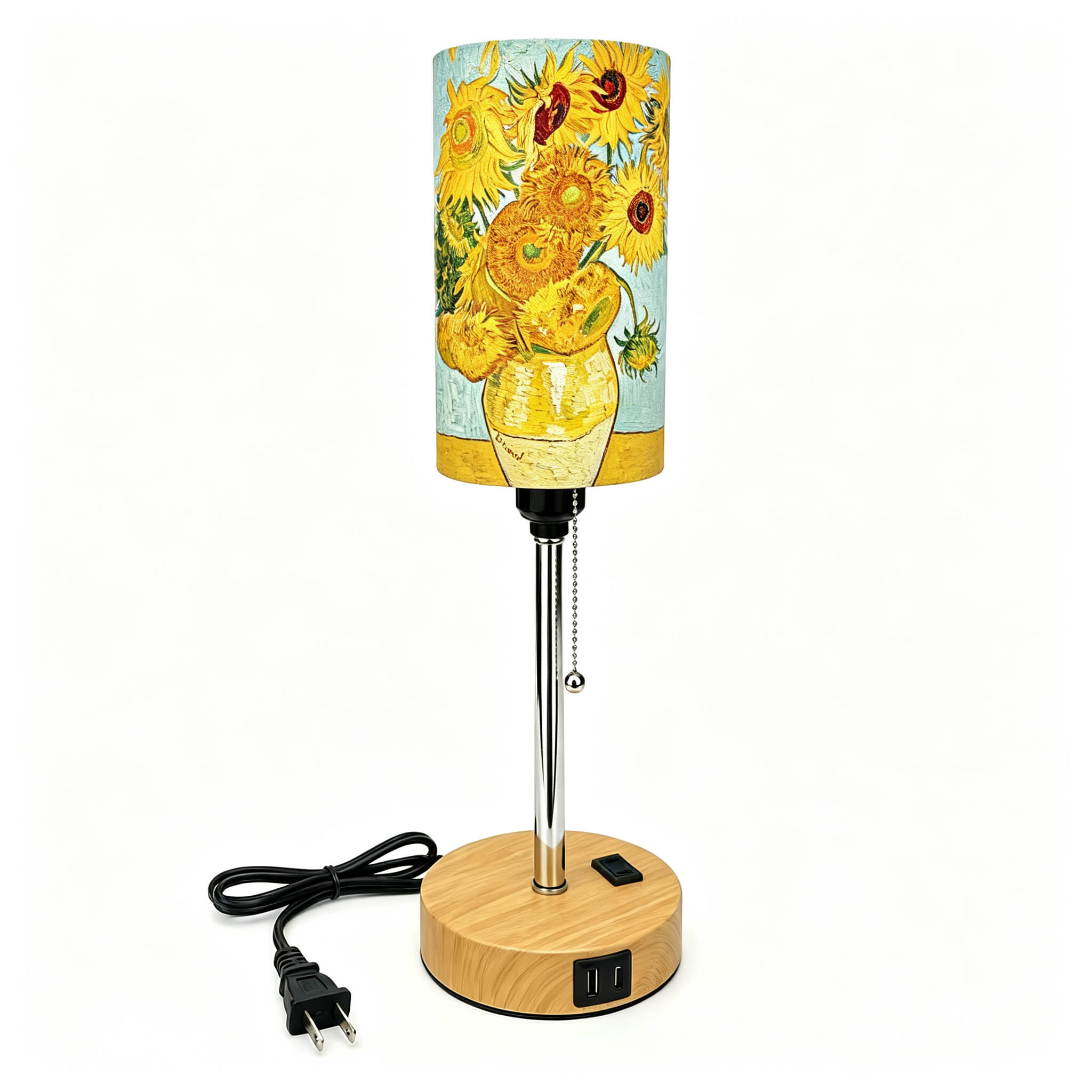 Van Gogh Irises PLA Eco-Friendly Pull Chain Table Lamp 💐 3 Color Dimmable Multifunctional Bedside Lamp, Classic Art Home Decor Gift