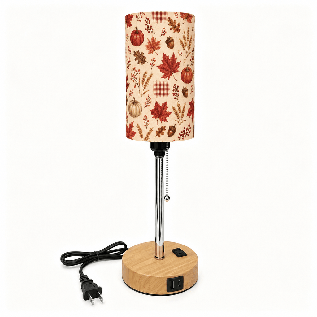 Autumn Maple & Pumpkin PLA Eco-Friendly Pull Chain Table Lamp 🎃 3 Color Dimmable Multifunctional Bedside Lamp, Fall Farmhouse Home Decor Gift