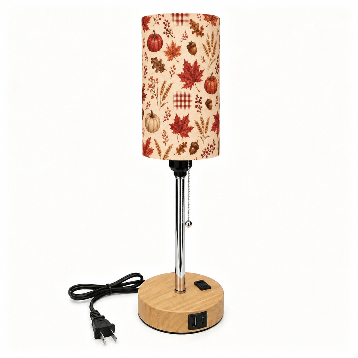 Autumn Maple & Pumpkin PLA Eco-Friendly Pull Chain Table Lamp 🎃 3 Color Dimmable Multifunctional Bedside Lamp, Fall Farmhouse Home Decor Gift
