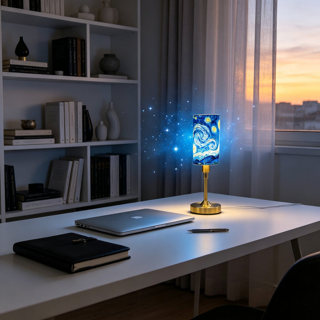 Van Gogh The Starry Night PLA Eco-Friendly Touch Control Table Lamp 🎨 3 Color Dimmable Adjustable Height Metal Table Lamp, Art Home Decor Gift