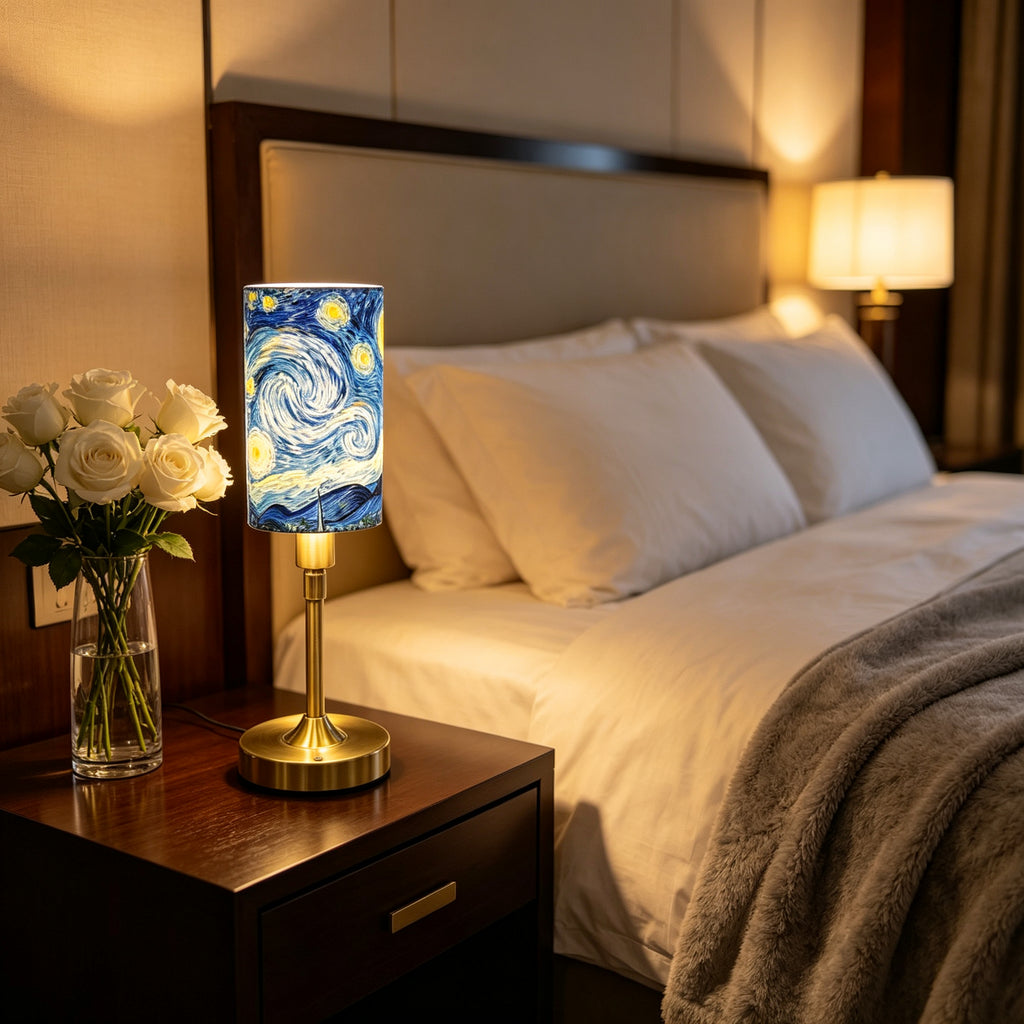 Van Gogh The Starry Night PLA Eco-Friendly Touch Control Table Lamp 🎨 3 Color Dimmable Adjustable Height Metal Table Lamp, Art Home Decor Gift