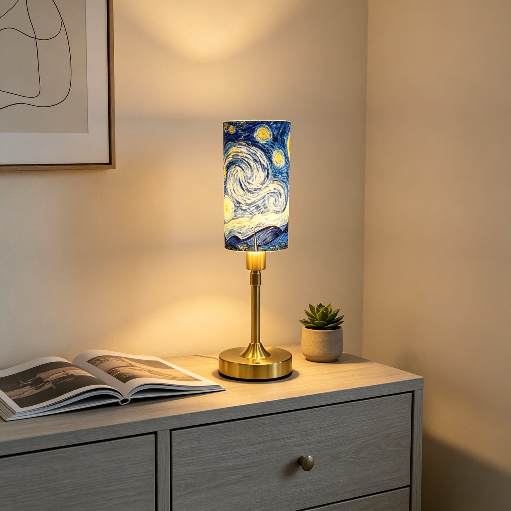 Van Gogh The Starry Night PLA Eco-Friendly Touch Control Table Lamp 🎨 3 Color Dimmable Adjustable Height Metal Table Lamp, Art Home Decor Gift