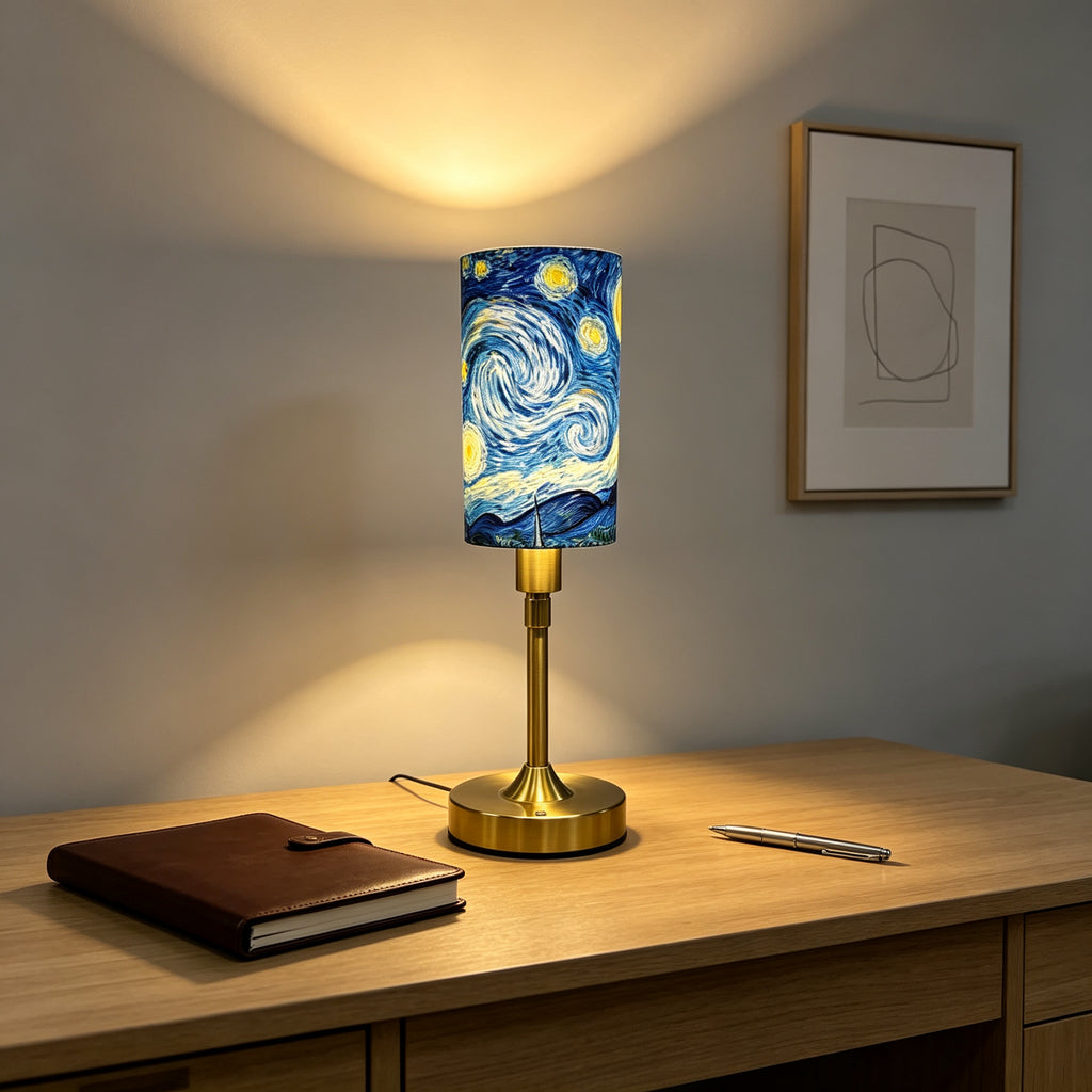 Van Gogh The Starry Night PLA Eco-Friendly Touch Control Table Lamp 🎨 3 Color Dimmable Adjustable Height Metal Table Lamp, Art Home Decor Gift