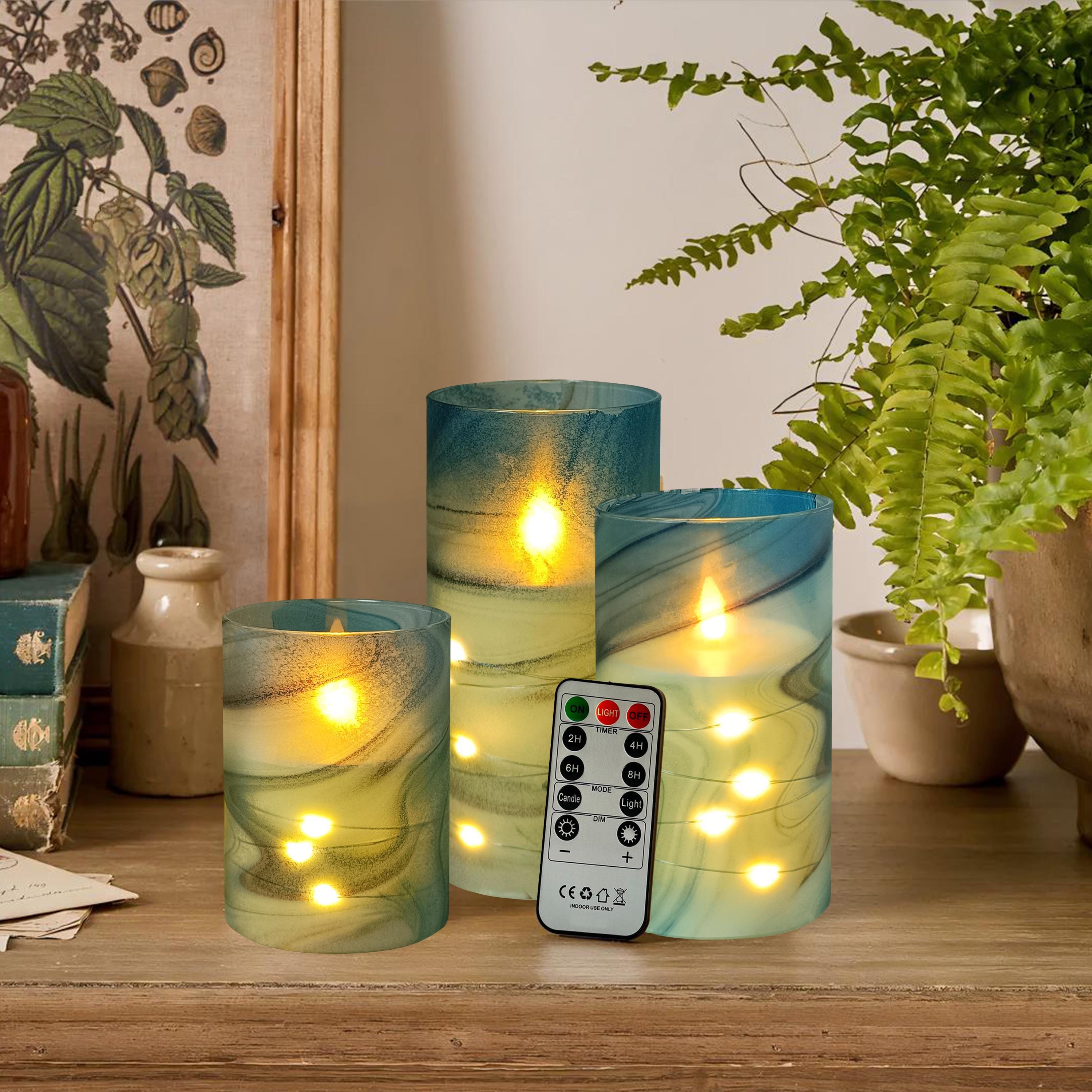 Flameless Candles With String Lights, Battery Operated, LED Pillar Candles with Remote and Timer,Mother's Day Gifts