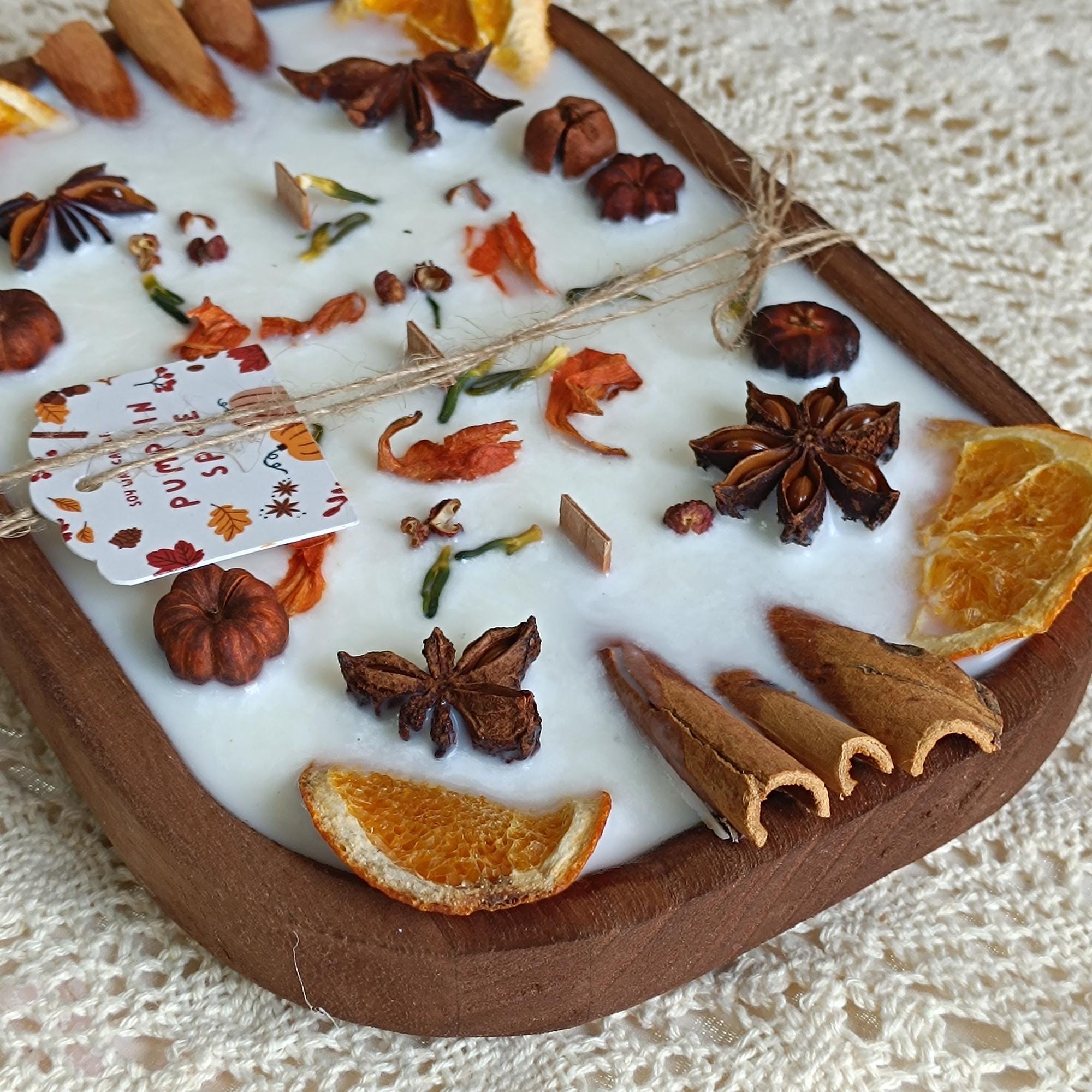 Christmas Gift Spiced Orange Cinnamon Dough Bowl Candle, 3 Wood Wick Handmade Scent Candle Fall Home Decor,  Housewarming