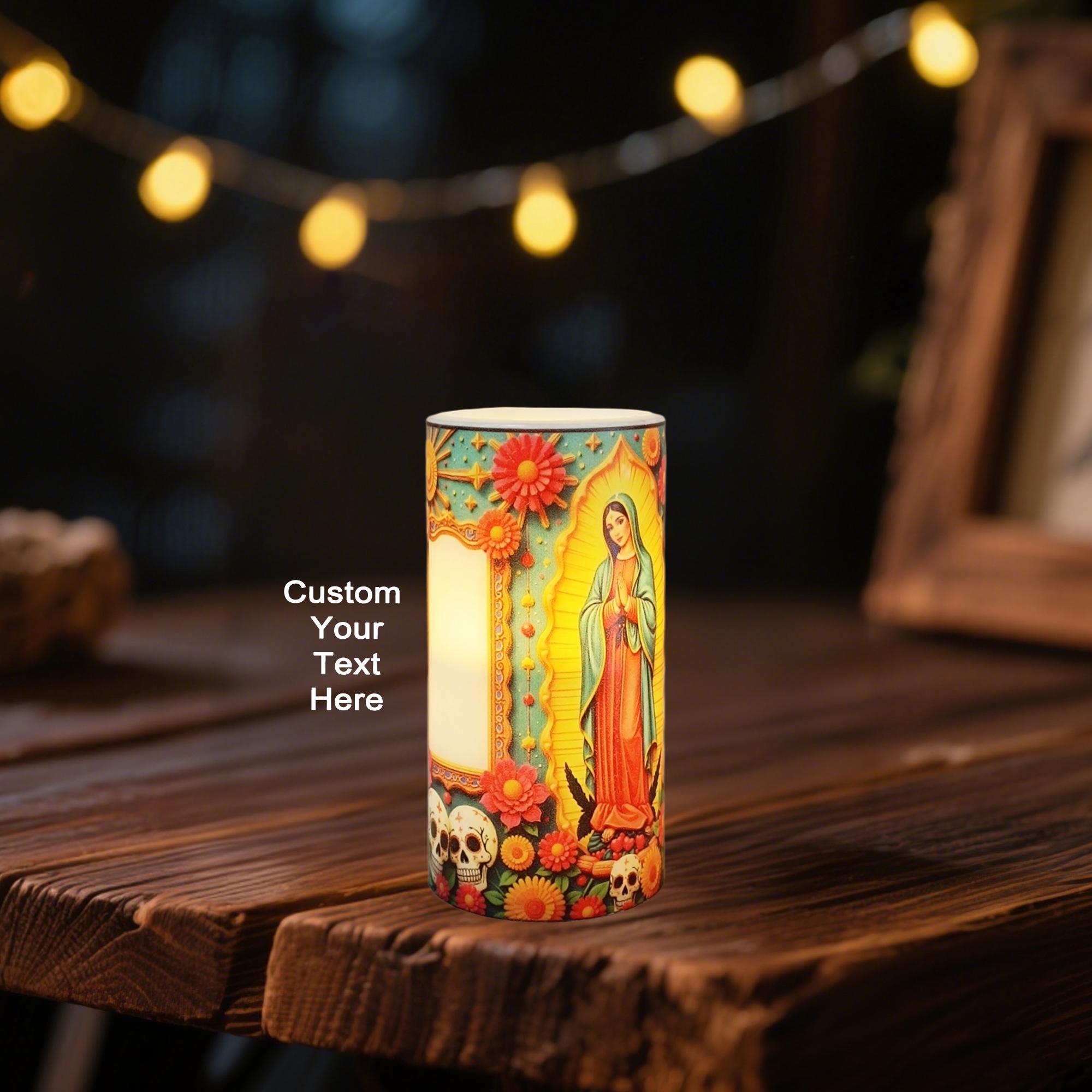 Personalized Prayer LED Candle: Custom Photo Memorial Gift with Remote