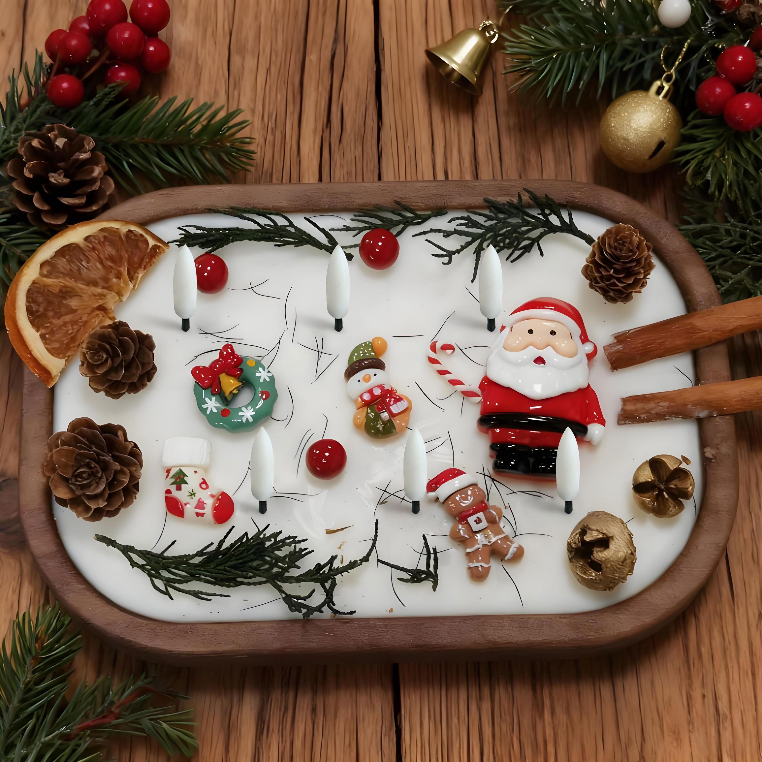 Christmas Dough Bowl LED Candle, Santa Reindeer Snowman Candle, Flameless Orange Cinnamon Scented, Holiday Housewarming Gift