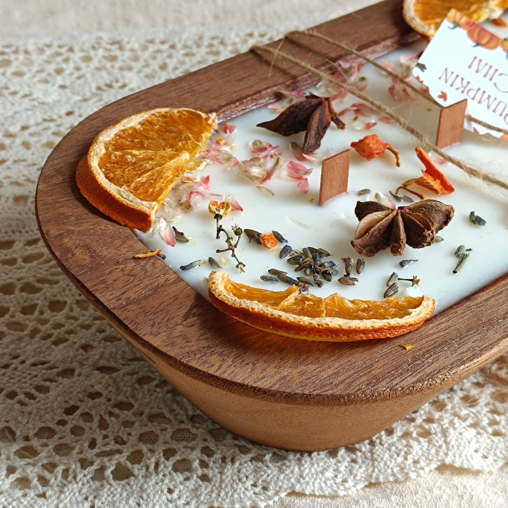 Orange Dough Bowl Candle: 3-Wick Soy Wax, Reclaimed Wood
