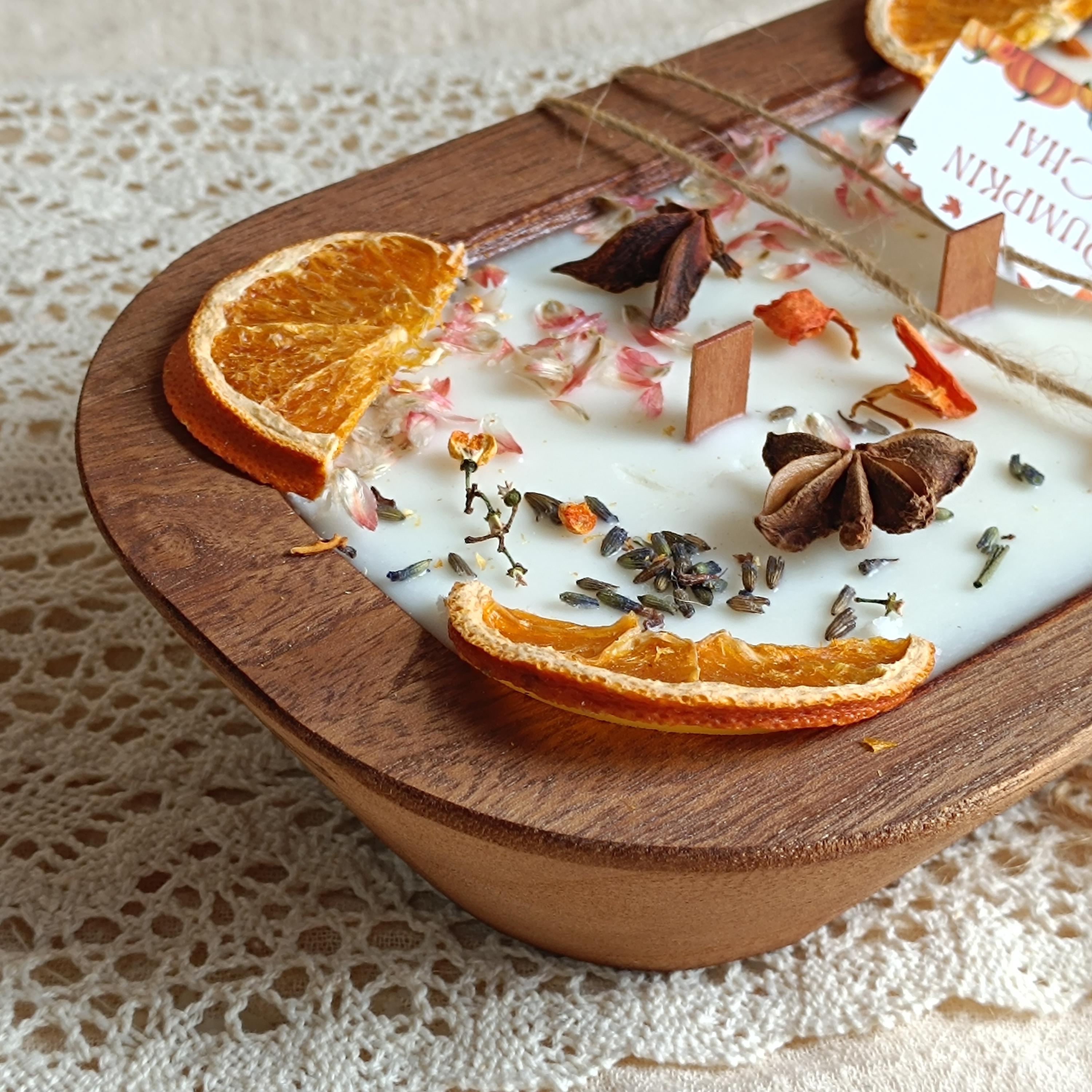 Orange Dough Bowl Candle: 3-Wick Soy Wax, Reclaimed Wood