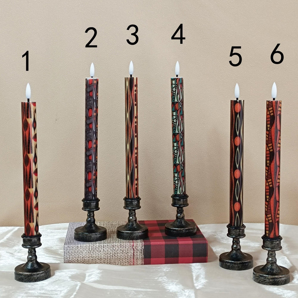 African Abstract Geometric Pattern Taper Candles,10” Remote Control,LED Light with Timer,Art Home Decor