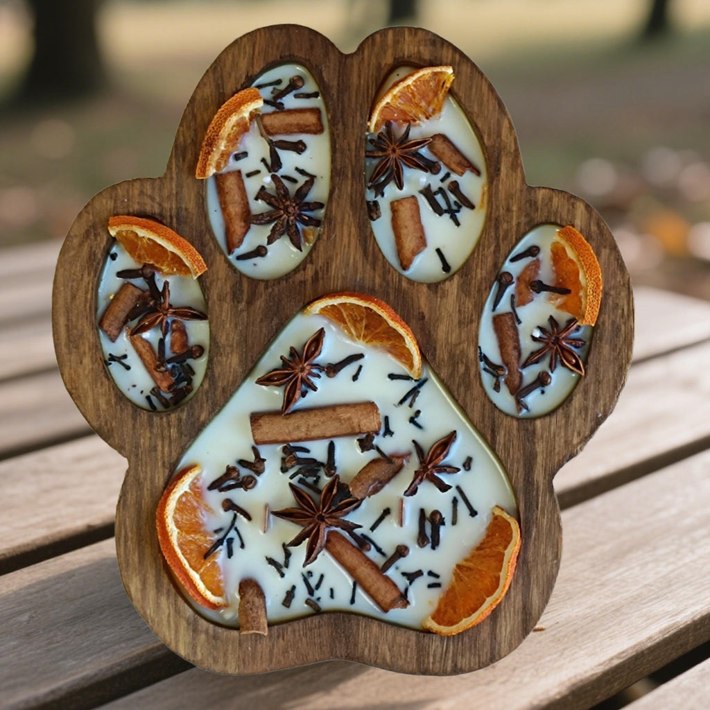 Paw Print Soy Candle: Handmade Dough Bowl Candle with Wooden Wick