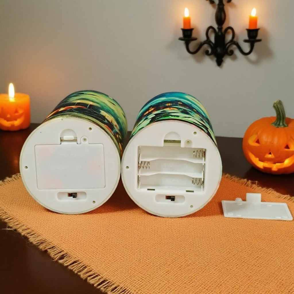 6" Halloween LED Pillar Candle Remote Control & Timer Flickering Flameless Light Spooky Skull Pumpkin Spider Decor