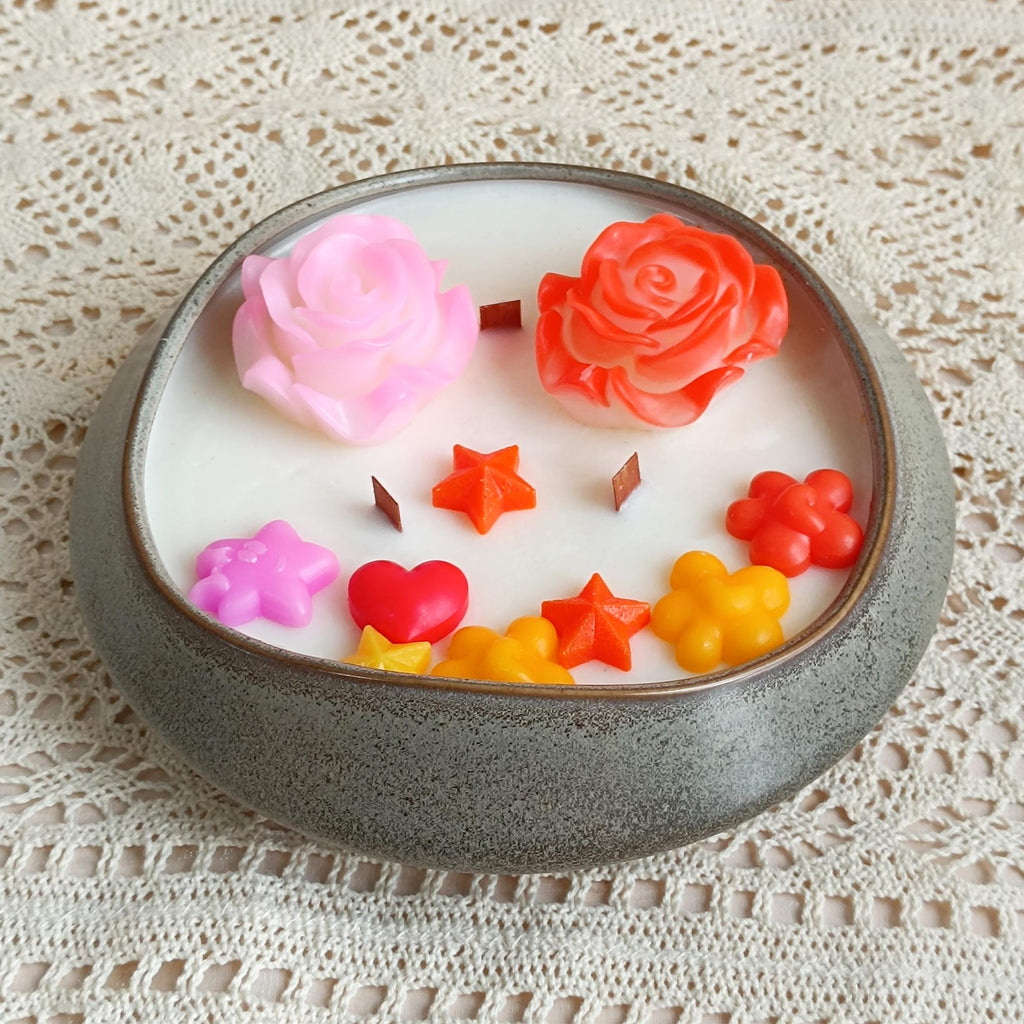 Floral Ceramics Bowl Candle: Hand-Poured Soy Wax with Dried Flowers