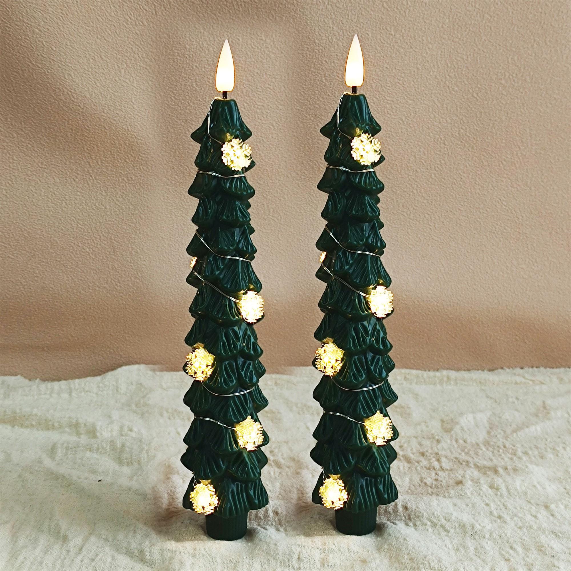 Christmas collection Christmas Tree Flameless Tapers Candles 9.4" Battery LED Candles Glowing Branches Decor Remote Control