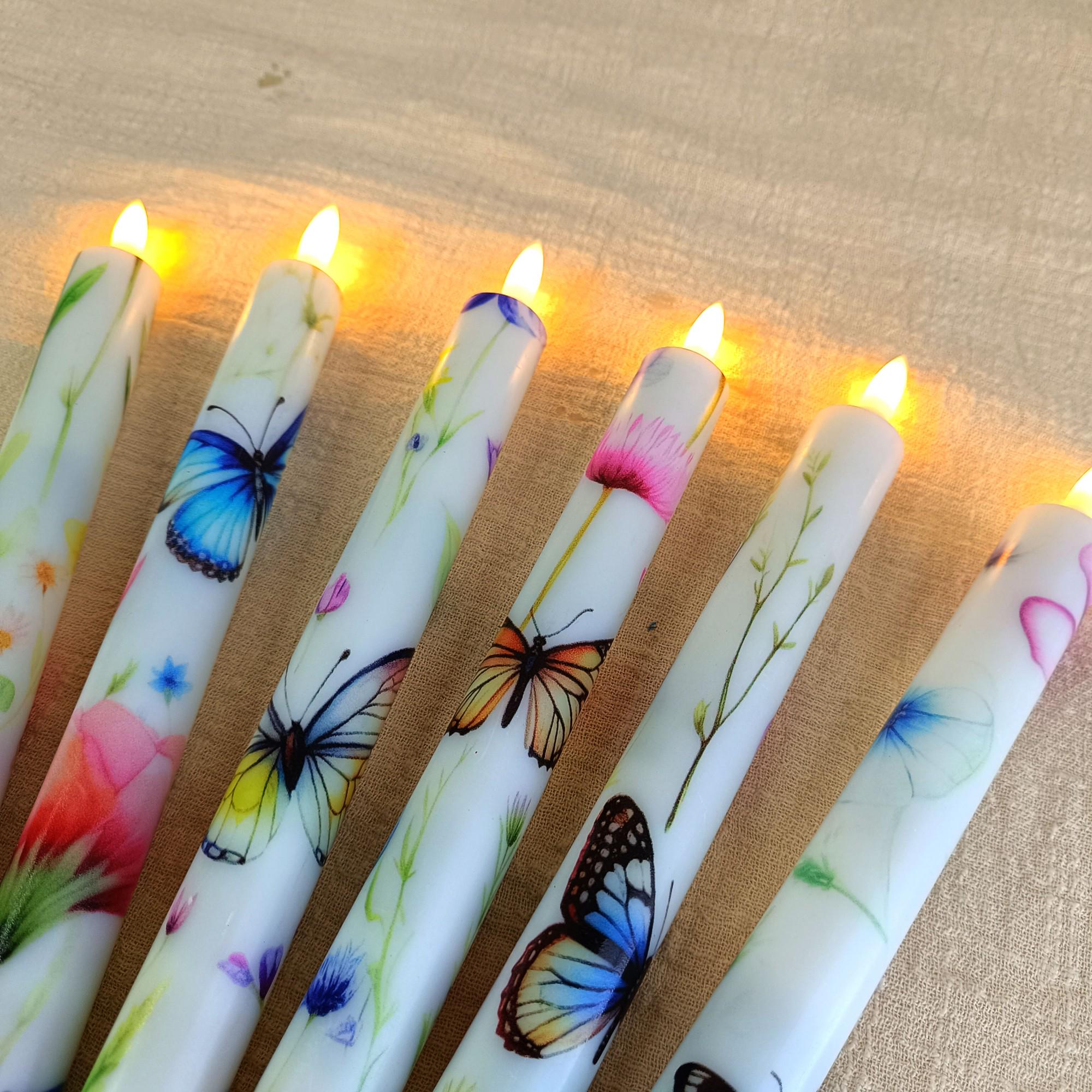 10" Butterfly Flameless Taper Candles 6-Pack Battery Operated LED Gardon Decor Flameless Taper Candle Sticks Flower Home Decor