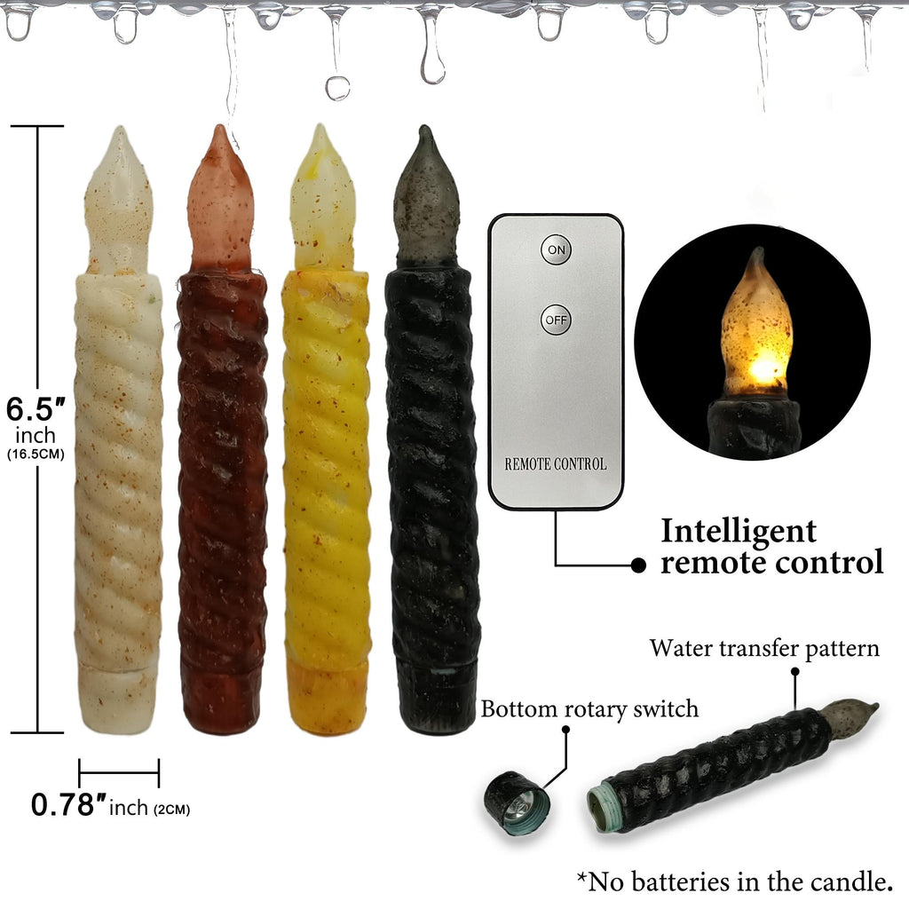 6.5 Inch Taper Primitive Candles with Timer,Flameless Led Taper Candles,Real Wax Hand Dipped Candles, Christmas Home Decor,Housewarming Gift