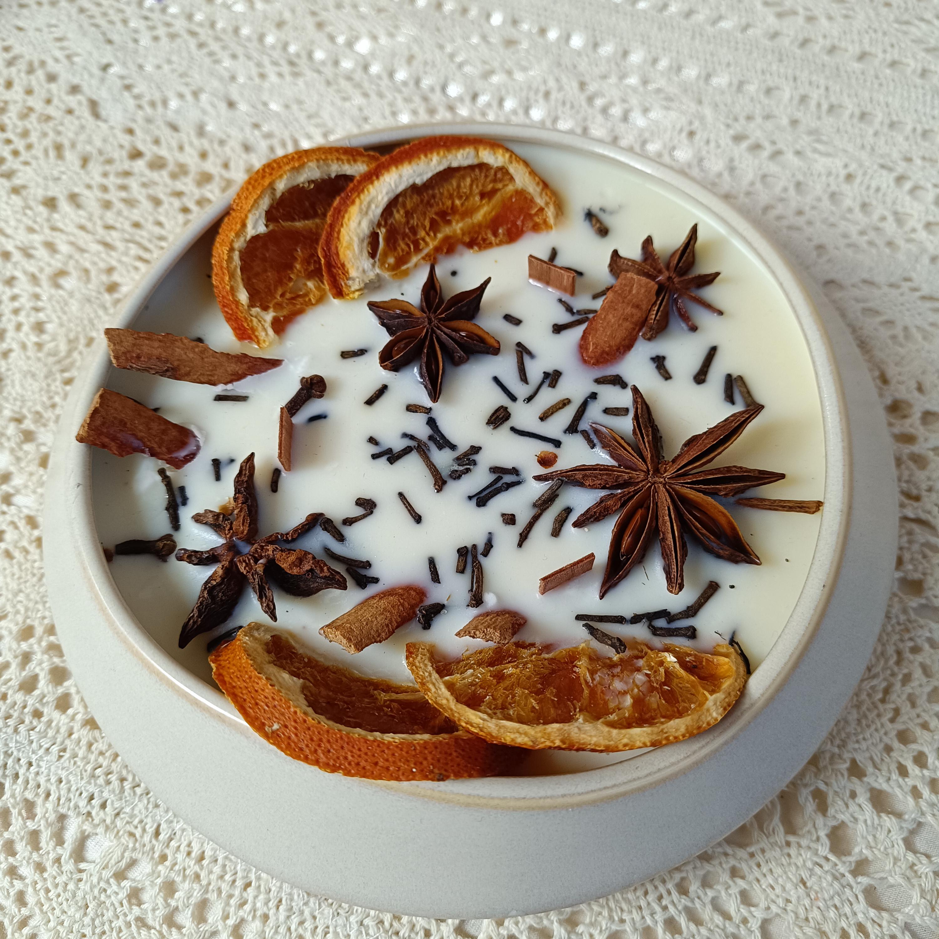 Cinnamon Orange Spice Ceramics Bowl Candle, Wood Wick Soy Scent Candle Fall Home Decor, Halloween Witches Candle Christmas Gift for Her
