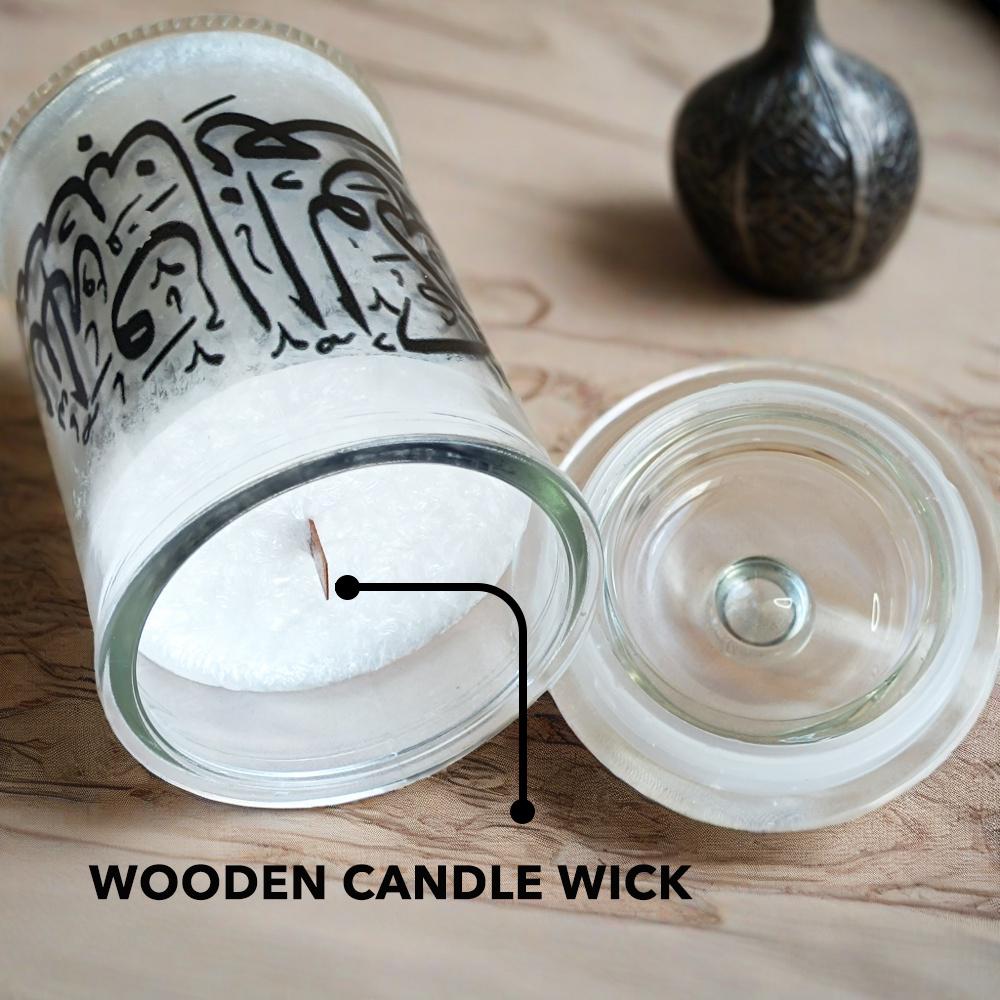 Personalized Islamic Calligraphy Candle: Wooden Wick Eid Gift