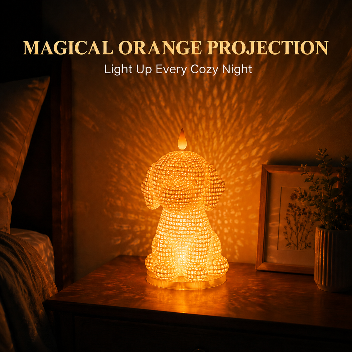 Remote‑Controlled Dimmable Dog Table Lamp 🐶 PLA Bedside Night Light With Timer & Candle Flicker Mode