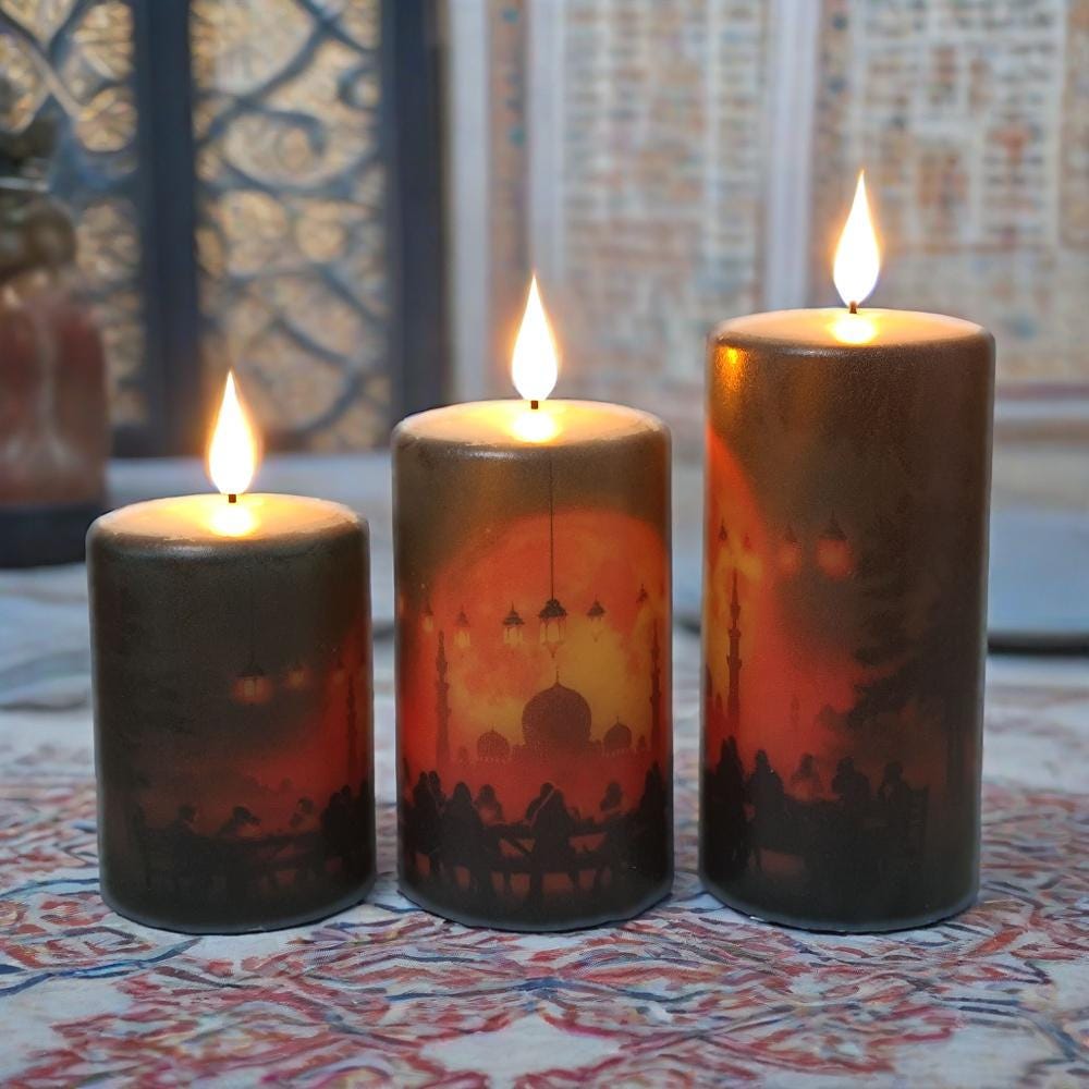 Eid Mubarak Flameless Candle Set: Real Wax LED with Remote