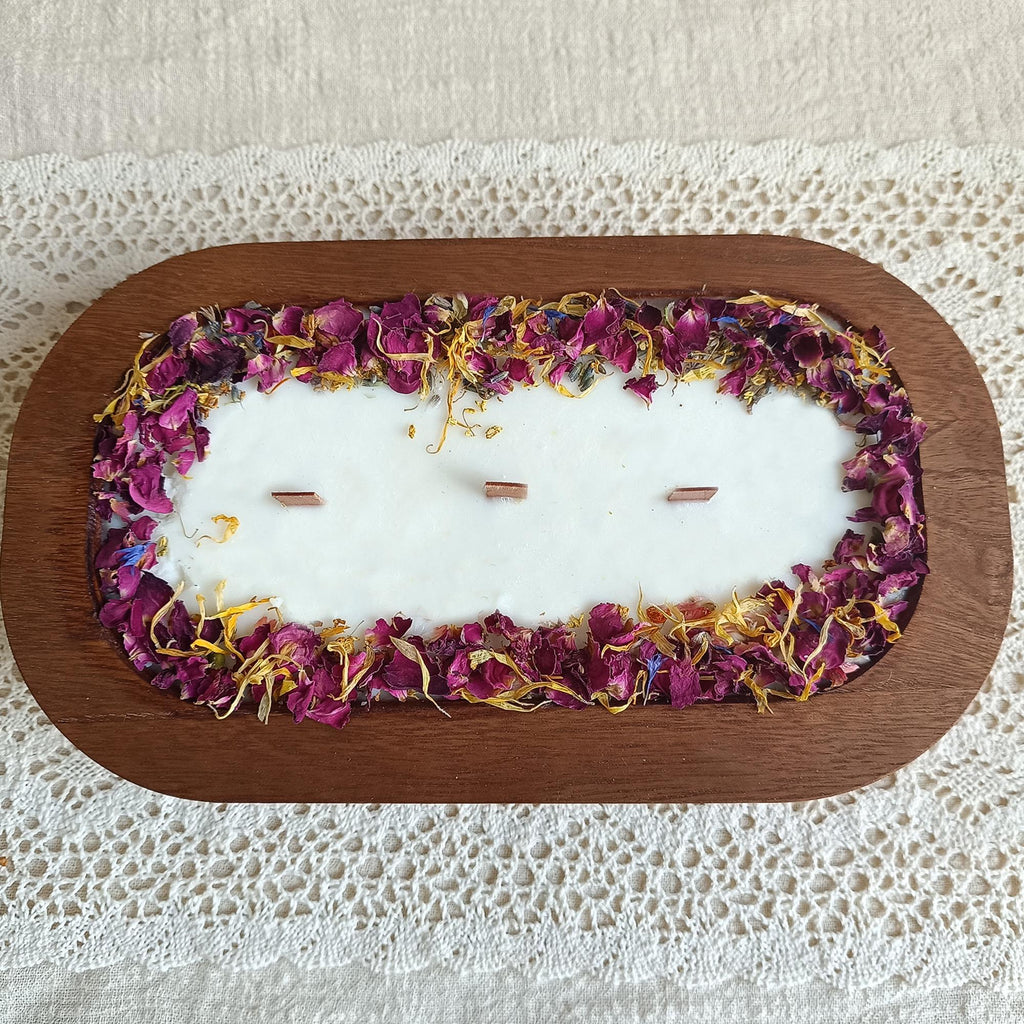 Dried Flower Dough Bowl Candle: Spiced Orange Cinnamon Chai Scented Soy Wax