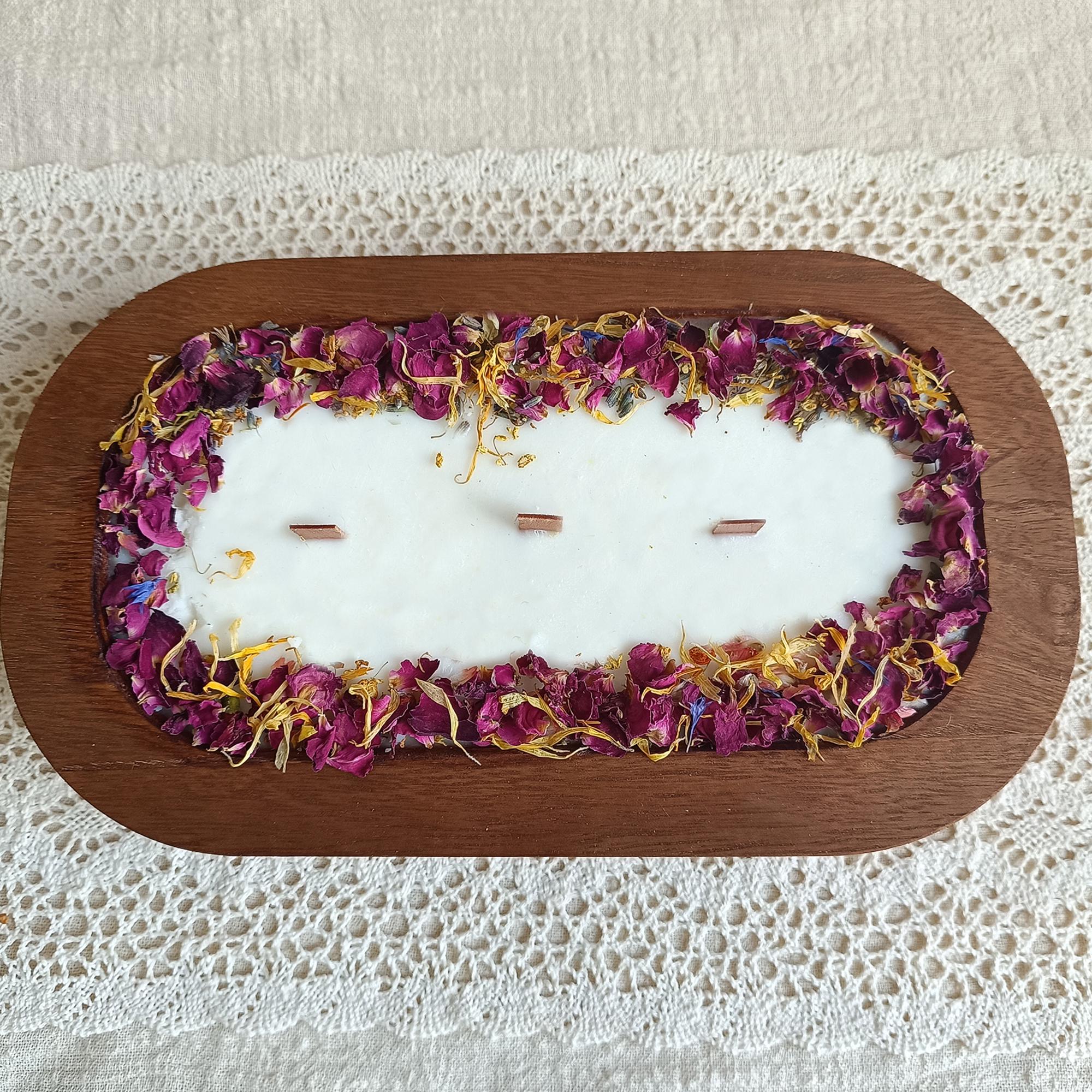 Dried Flower Dough Bowl Candle: Spiced Orange Cinnamon Chai Scented Soy Wax