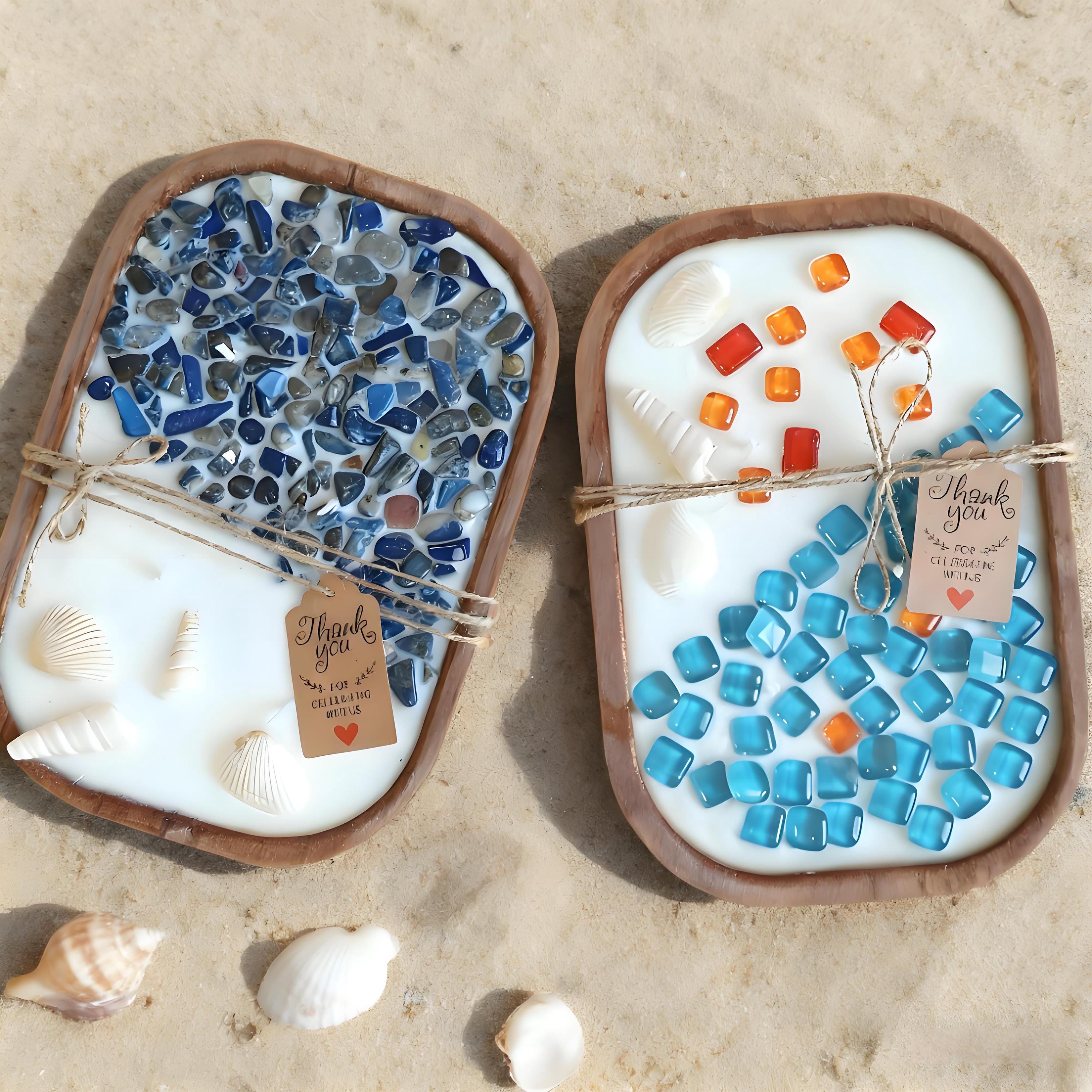 Coastal Ocean Themed Dough Bowl Candle, Fire Glass Beach Candle Handmade  Soy Scent Candle Home Decor, Anniversary Housewarming Gift