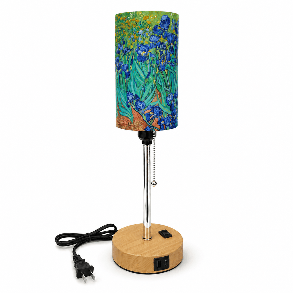 Van Gogh Irises PLA Eco-Friendly Pull Chain Table Lamp 💐 3 Color Dimmable Multifunctional Bedside Lamp, Classic Art Home Decor Gift