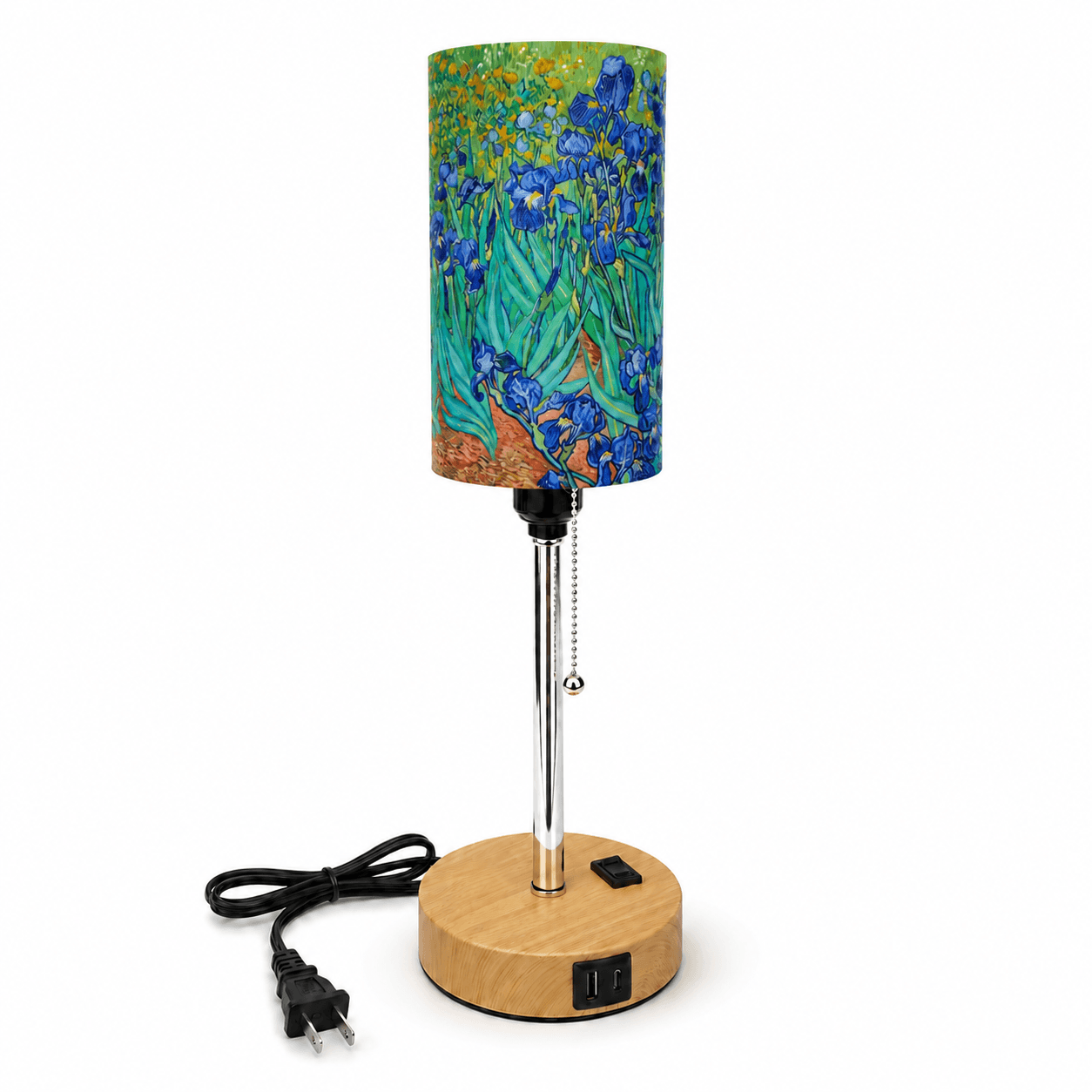 Van Gogh Irises PLA Eco-Friendly Pull Chain Table Lamp 💐 3 Color Dimmable Multifunctional Bedside Lamp, Classic Art Home Decor Gift