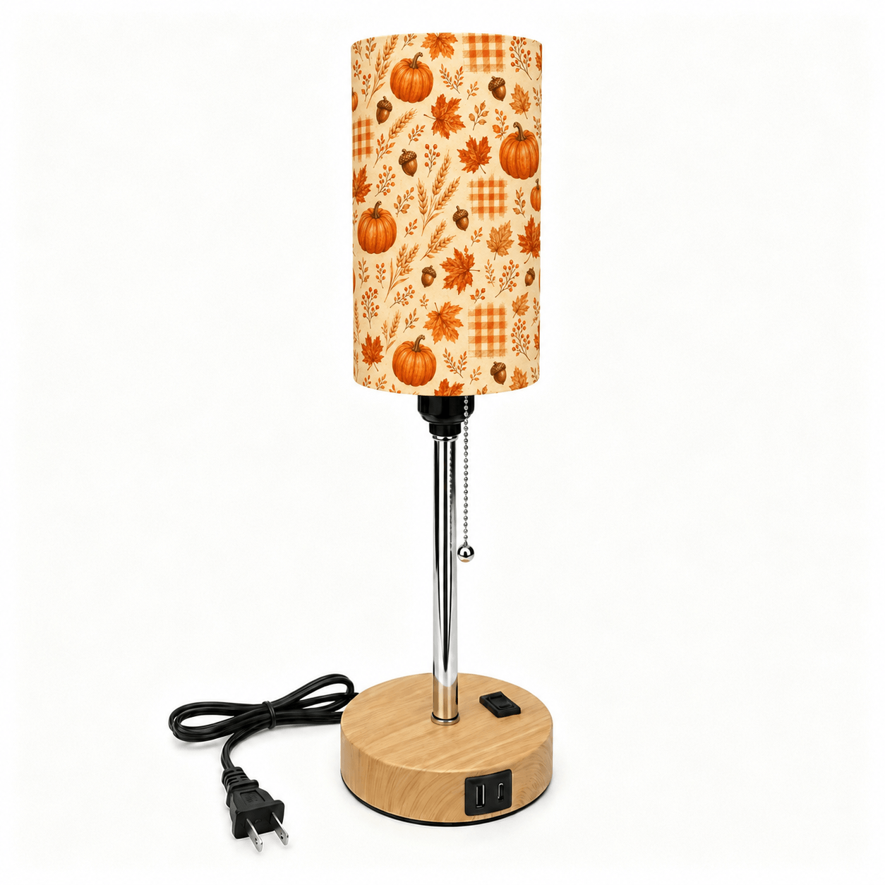 Autumn Maple & Pumpkin PLA Eco-Friendly Pull Chain Table Lamp 🎃 3 Color Dimmable Multifunctional Bedside Lamp, Fall Farmhouse Home Decor Gift