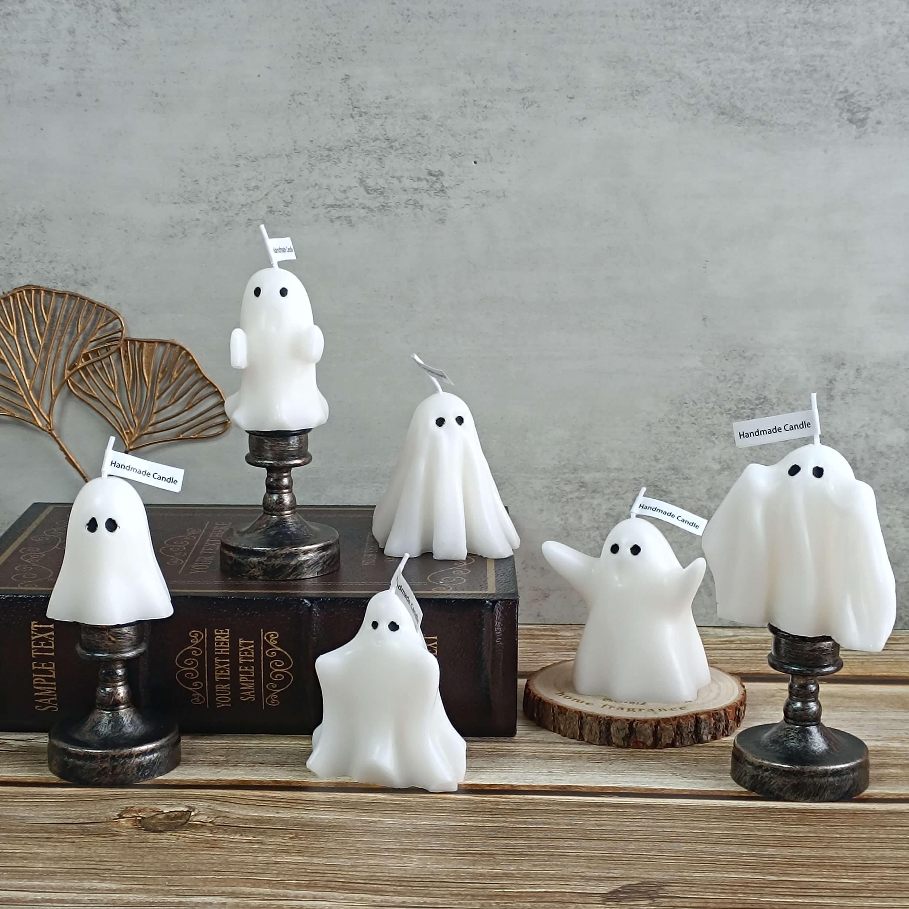 Handmade Ghost Scented Candles,Halloween Rose Scent,Soy Wax,6 Unique Designs for Halloween Decor Party