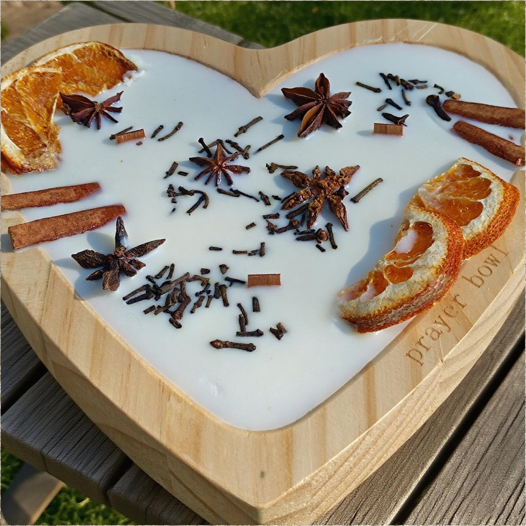 Orange Cinnamon Soy Candle in Heart Dough Bowl - Handmade Home Decor