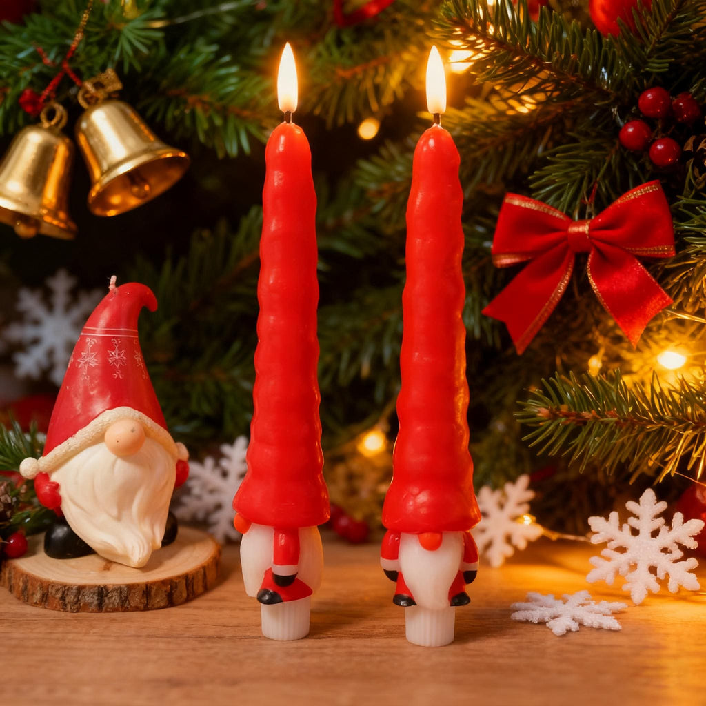 Christmas Flameless Tapers Candles,9.8" Santa Hat Real Wax Battery LED Remote Control Candles for Christmas Gift Party Decor