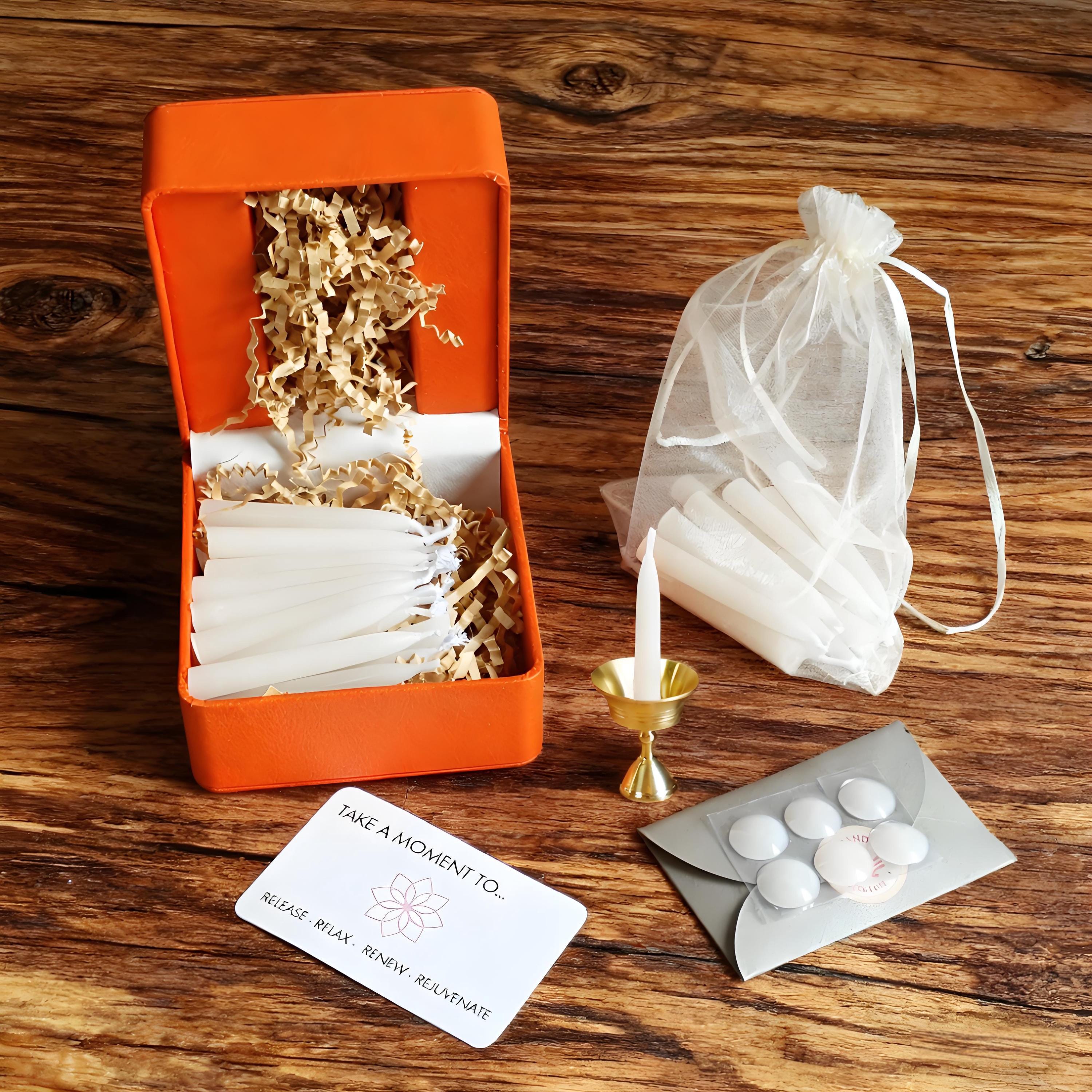 Orange/White Beeswax Taper Candles 30pcs, 2.5 Inch Mini Ritual Candles Daily Meditation Votive Candles, Halloween Christmas Gifts