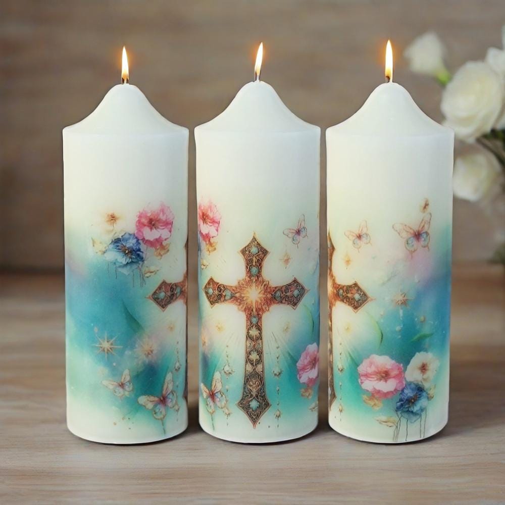 Personalized Baptism Pillar Candle: Christening Keepsake with Cross