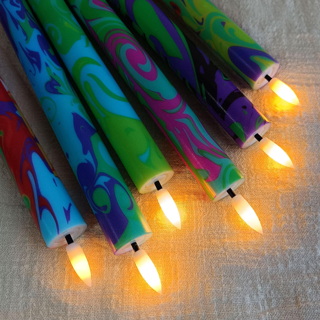 10" Marble Vein LED Taper Candles Battery Operated Flameless Unscented candles 10 Key Remote Control & Timer Dinner Home Decor