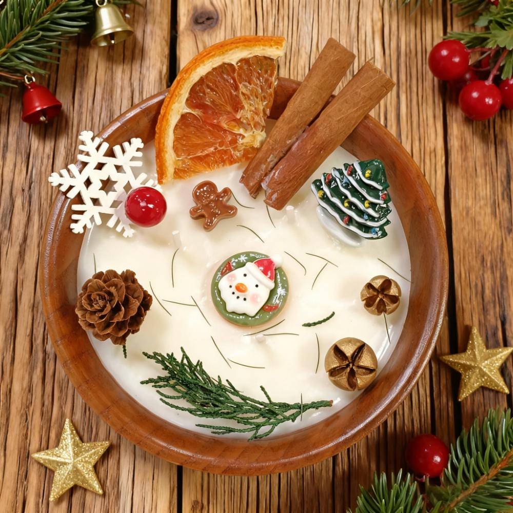 Christmas Gift Orange Cinnamon Spice Dough Bowl Candle, Cotton Wick Soy Scent Candle, Handmade Cozy Holiday Home Decor, Gift for Her