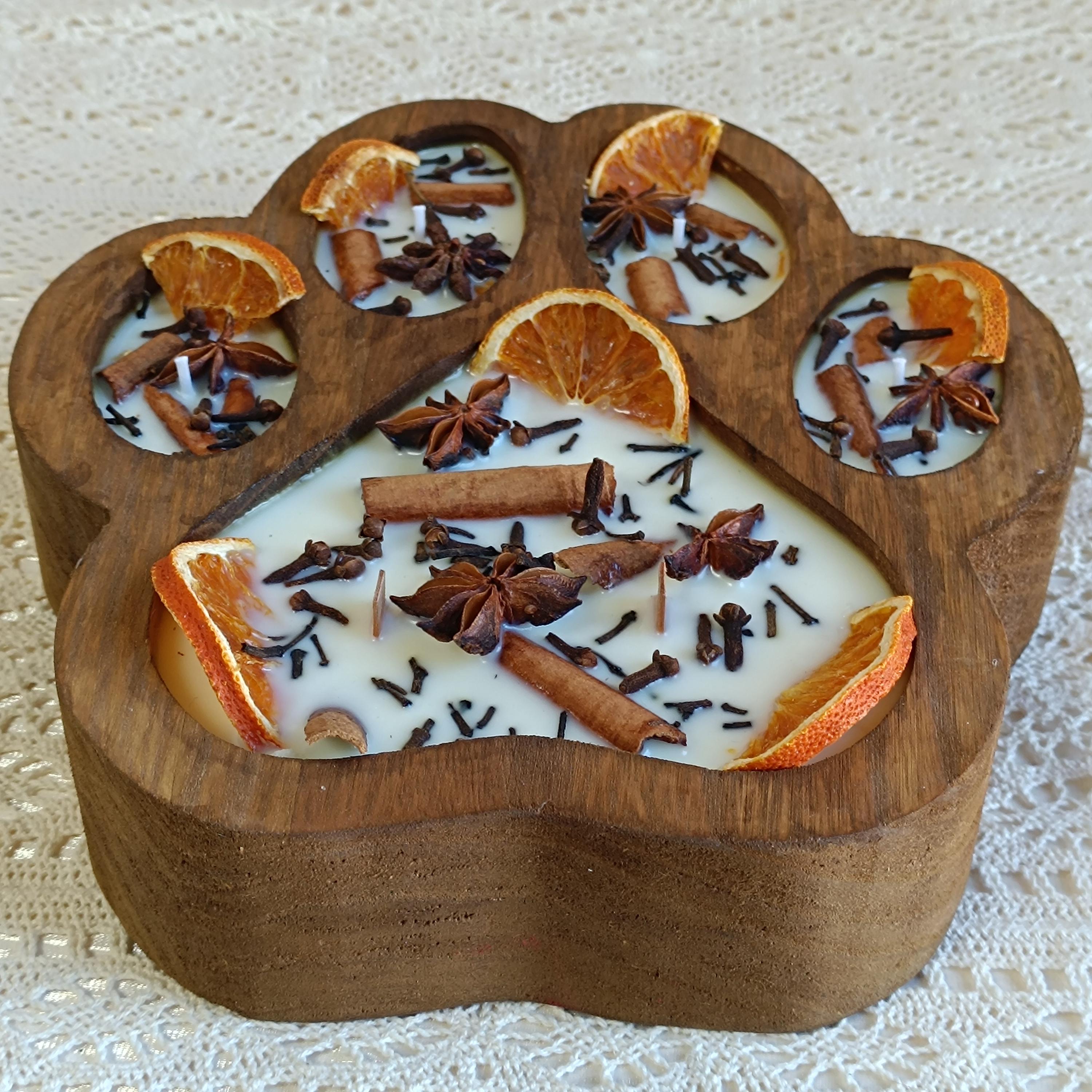 Paw Print Soy Candle: Handmade Dough Bowl Candle with Wooden Wick