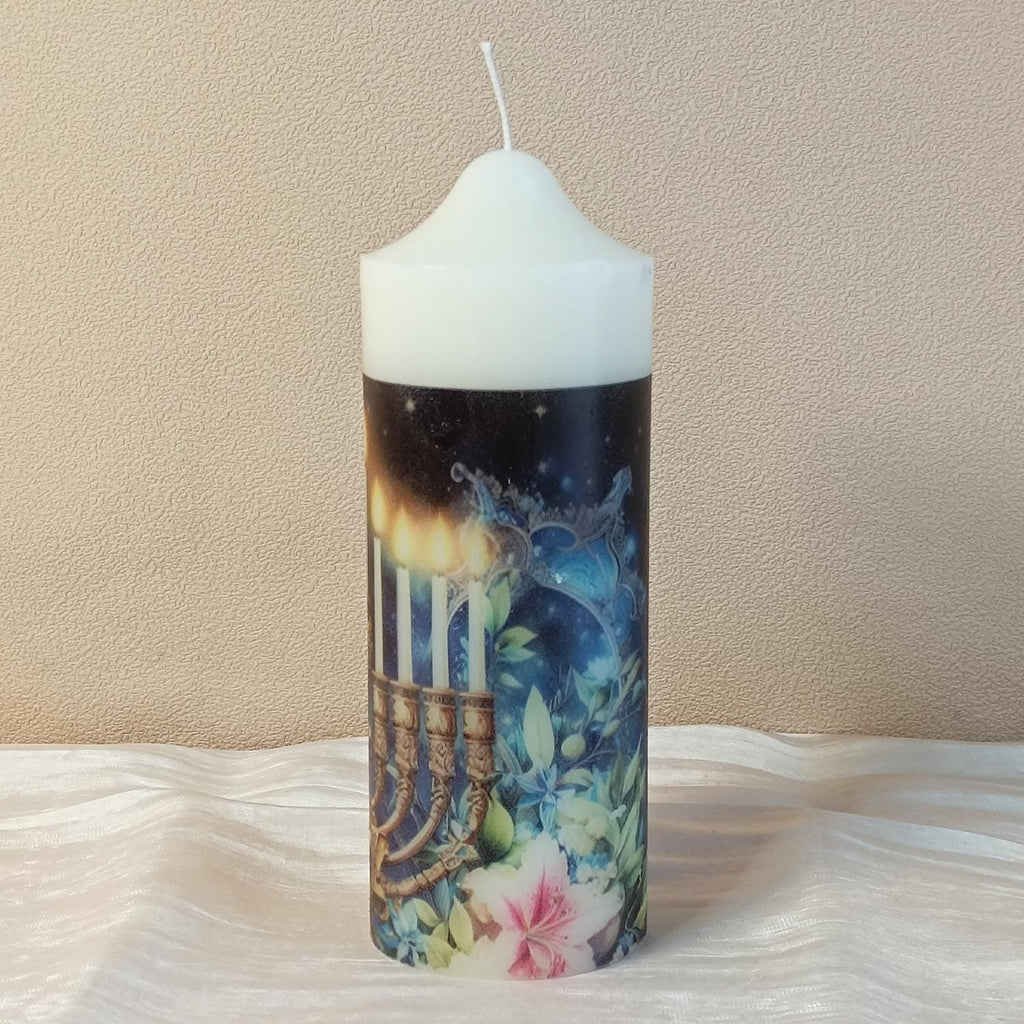 Personalized Shabbat Candles Set of 3: Jewish Ritual Pillar Candles