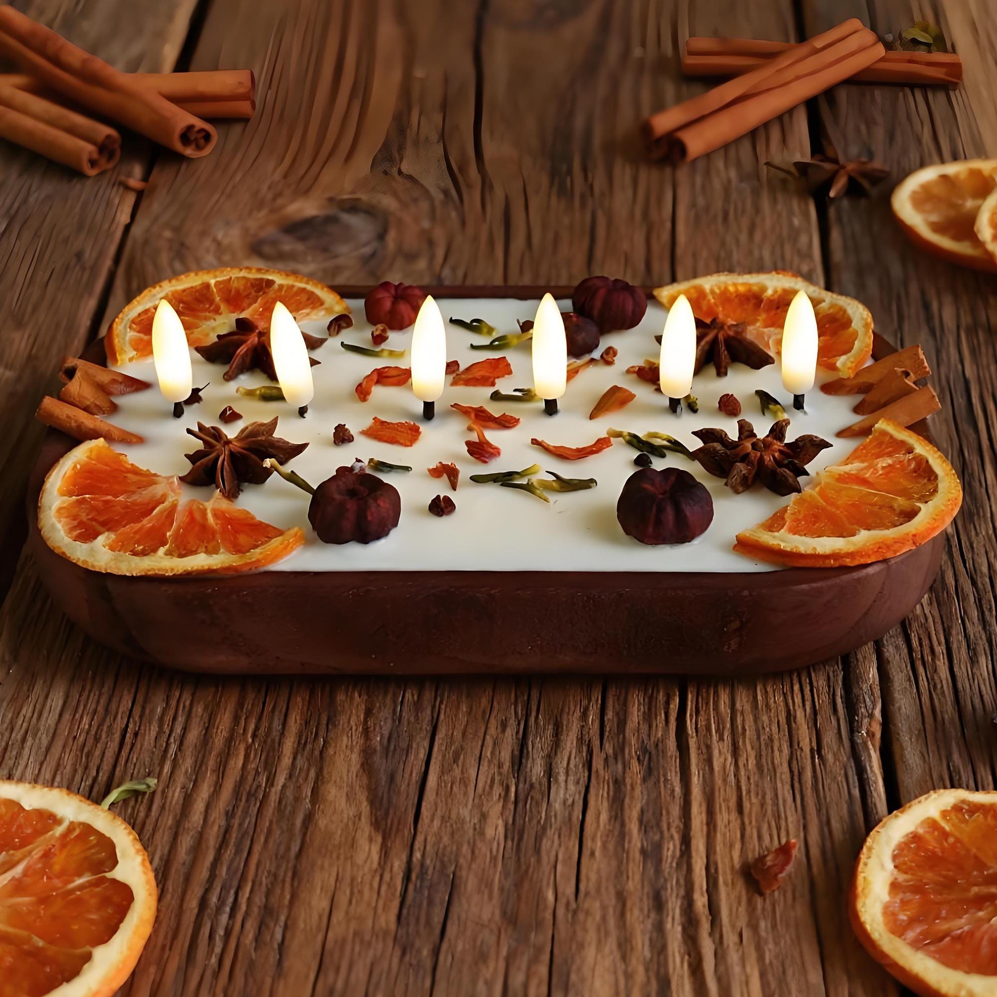 Christmas Gift Spiced Orange Cinnamon Dough Bowl Candle, LED Wick Flameless Handmade Scent Candle Home Decor for Housewarming