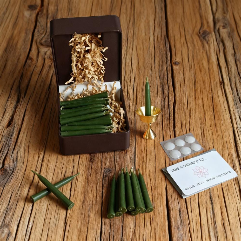 Olive Green Meditation Candles 25/30pcs, 2.5 Inch Hand-Dipped Beeswax Taper Candle Home Decor Christmas Gift for Her