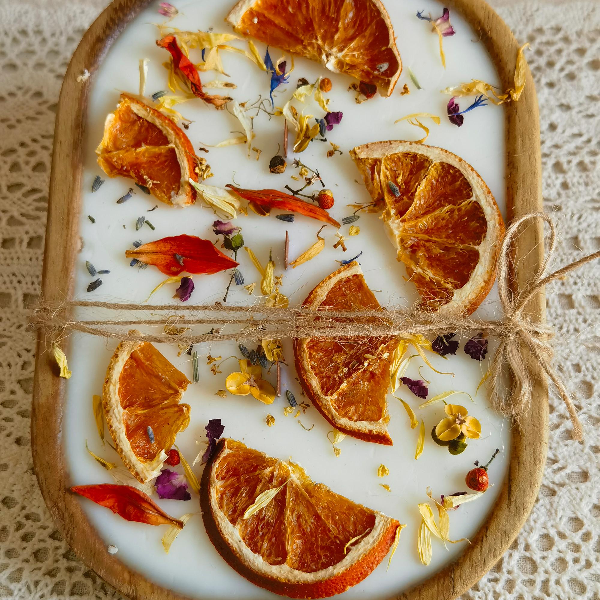 Orange Cinnamon Dough Bowl Candle: 3-Wick Soy Wax, Reclaimed Wood