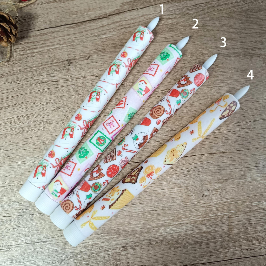 10" Christmas Flameless LED Taper Candles, Battery Timer Candles Gingerbread Man Snowman Christmas Party Decor Christmas Gift