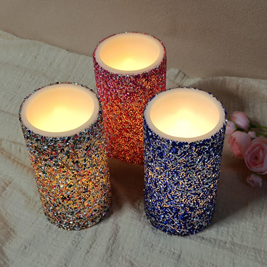 6 Inch LED Pillar Candles,Flameless Rhinestone Candles with Remote Control and Timer，Battery Operated Flickering for Home Decor Christmas
