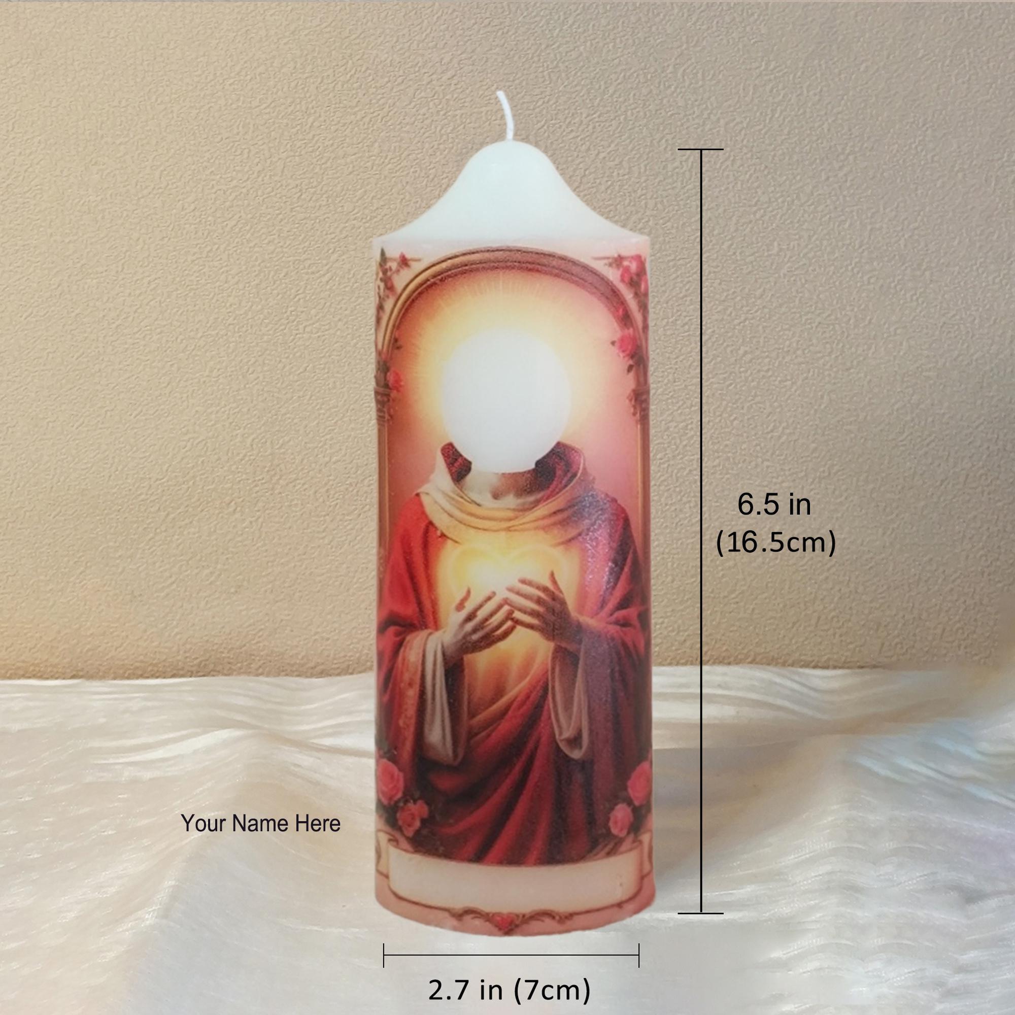 Personalized Prayer Candle: Custom Saint Memorial, Handmade Pillar Candle