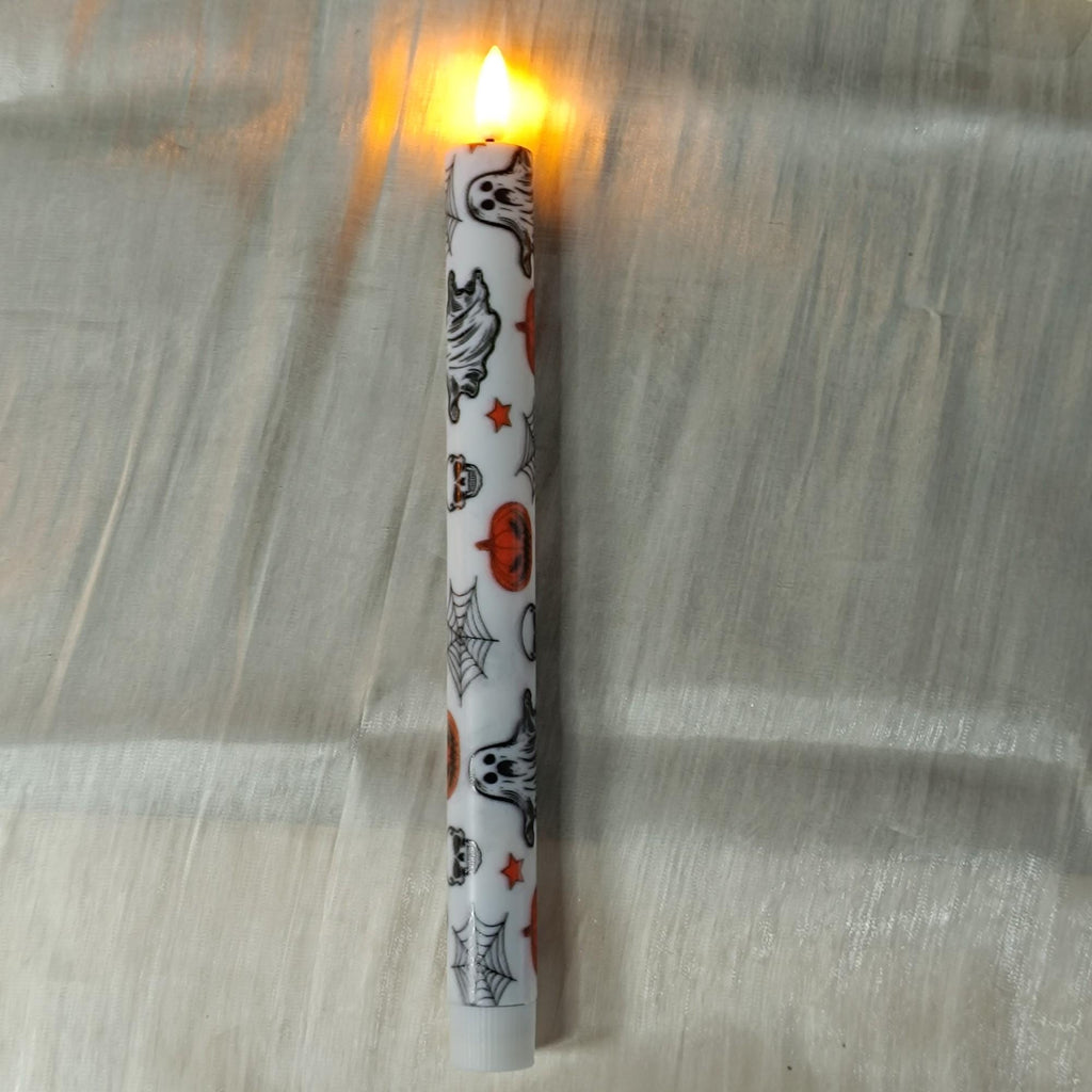 9" Halloween Flameless LED Taper Candles Set of 6, Battery Timer Candles Pumpkin Candlestick Halloween Party Decor Birthday Gift